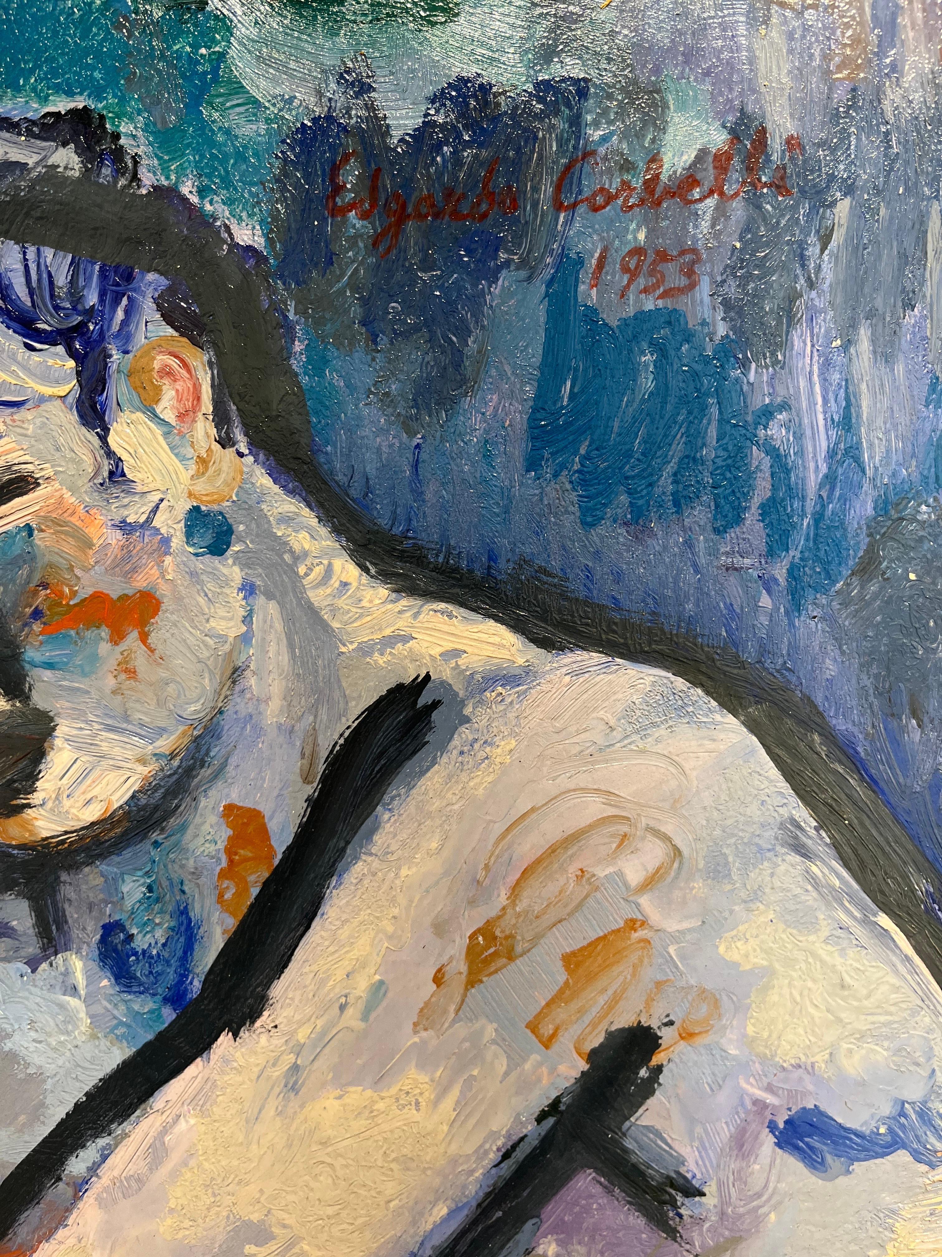 bleu, nude
Edgardo CORBELLI (Turin, 1918 - 1989)

De la composition traditionnelle des années 1930, la peinture de Corbelli aboutit à des résultats techniques et expressifs dominés par un signe impétueux assimilé, entre autres, par Oskar Kokoschka à
