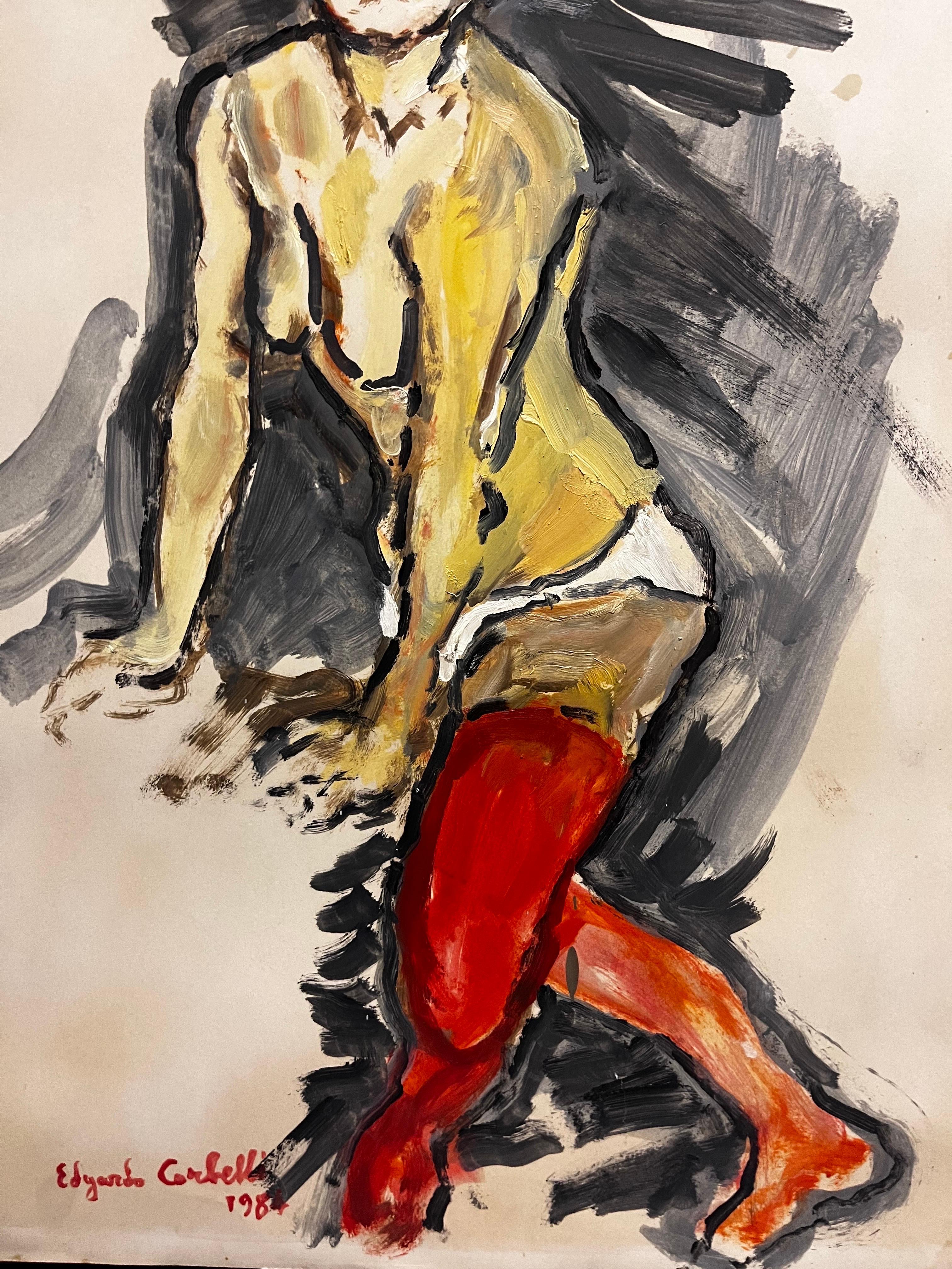 Figura femminile con calze rosse
Edgardo CORBELLI (Turin, 1918 - 1989)

Von der traditionellen Komposition der 1930er Jahre führt die Malerei von Corbelli zu technischen und expressiven Ergebnissen, die von einem ungestümen Zeichen dominiert werden,