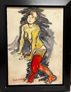 Vintage "Donna con calze Rosse"  Olio su cartone cm. 50 x 70  1984