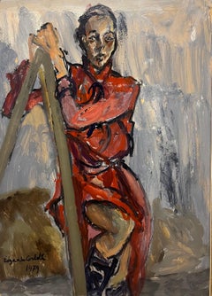 "Donna con vestito rosso" olio cm. 50 x 70  1979