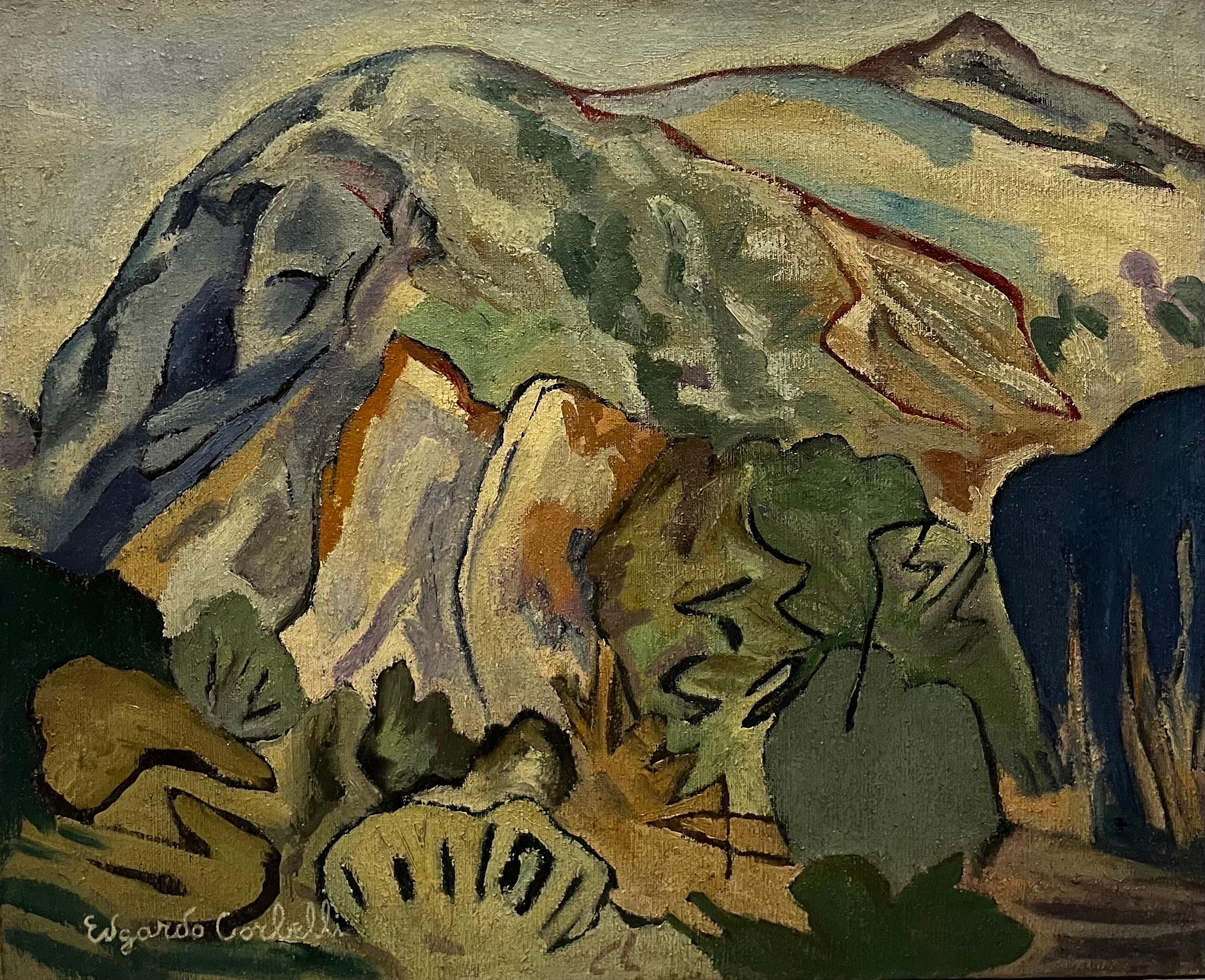Edgardo Corbelli Landscape Painting - "Green landscape" Oil cm. 81 x 66