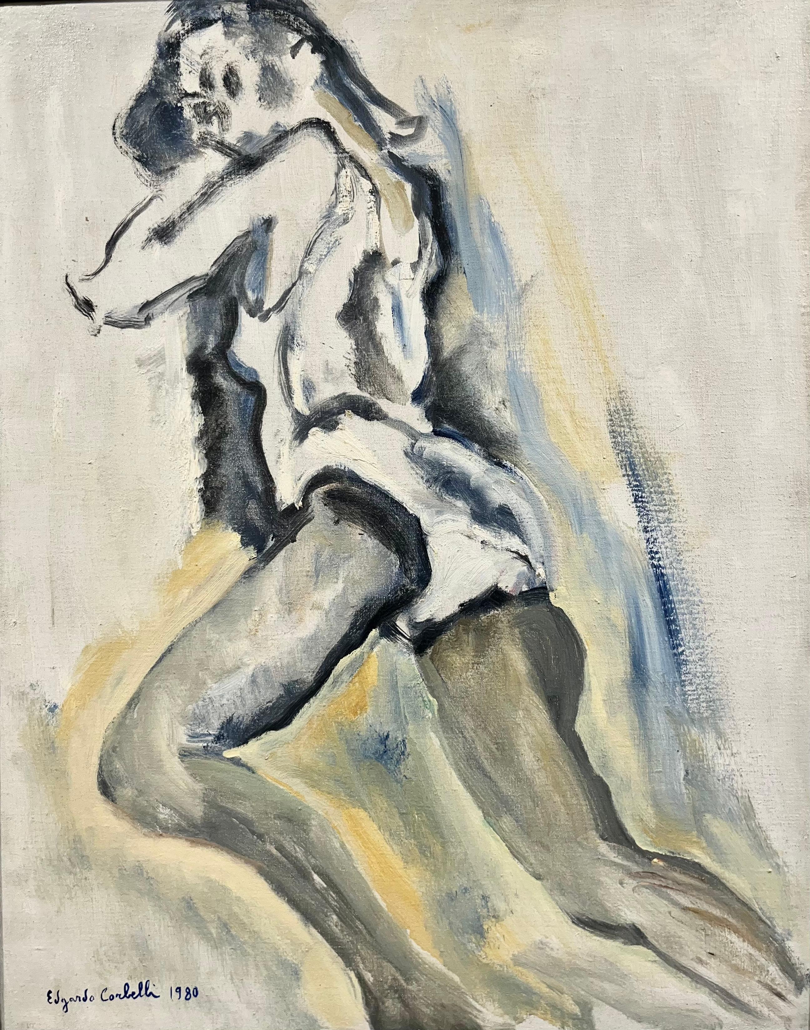 Edgardo Corbelli Figurative Painting - “white model “Oil cm 73 x 92 1980