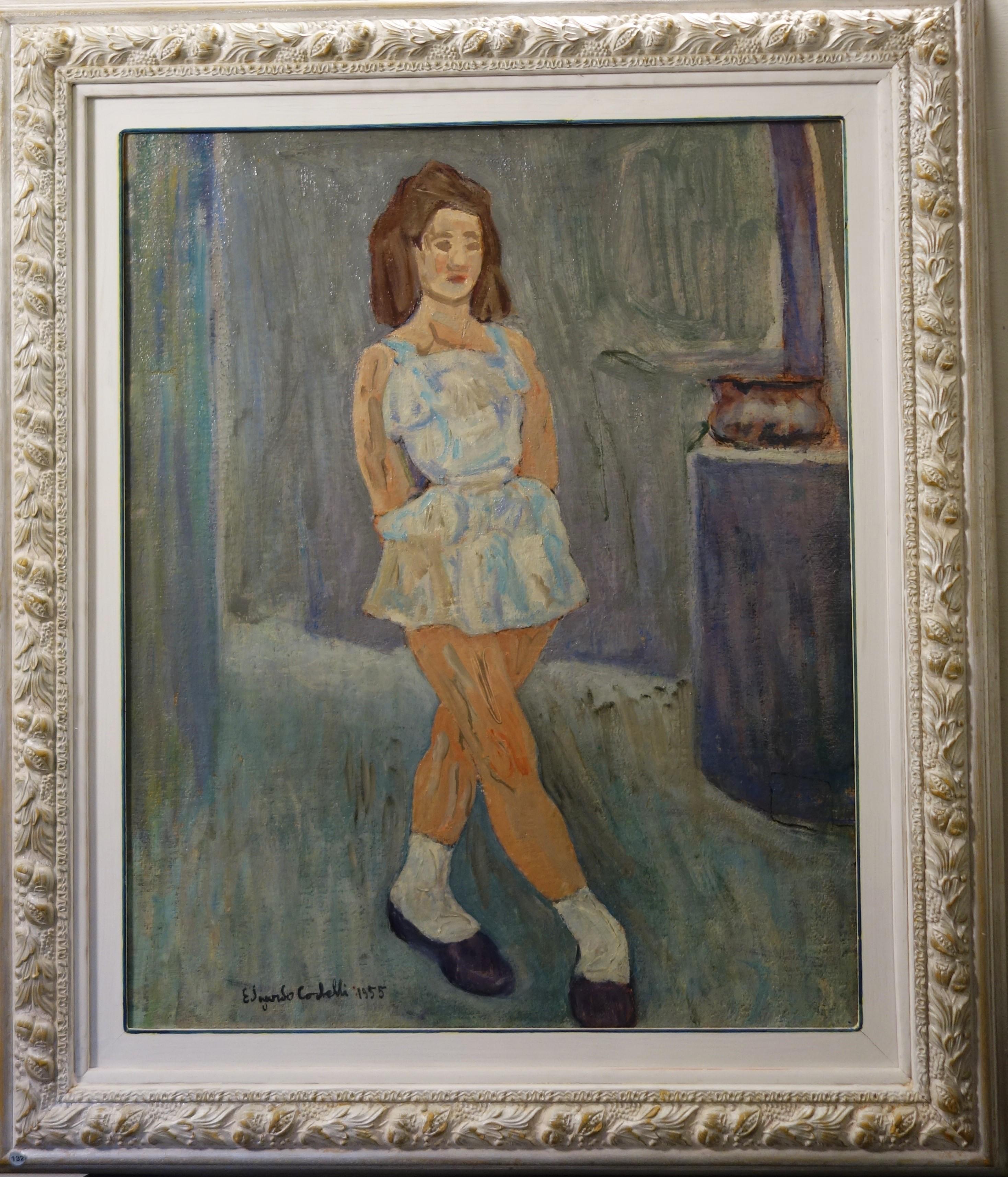 Figurative Painting di Edgardo Corbelli - "Giovane ballerina" Ballerina, danza, bambino  Olio cm. 60 x 76  1955