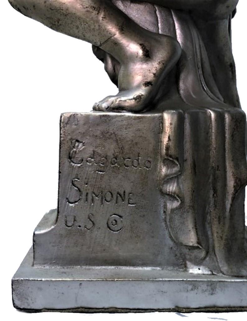 Edgardo Simone, Accordion Player, Art Deco Silvered Plaster Sculpture, ca. 1925 For Sale 5