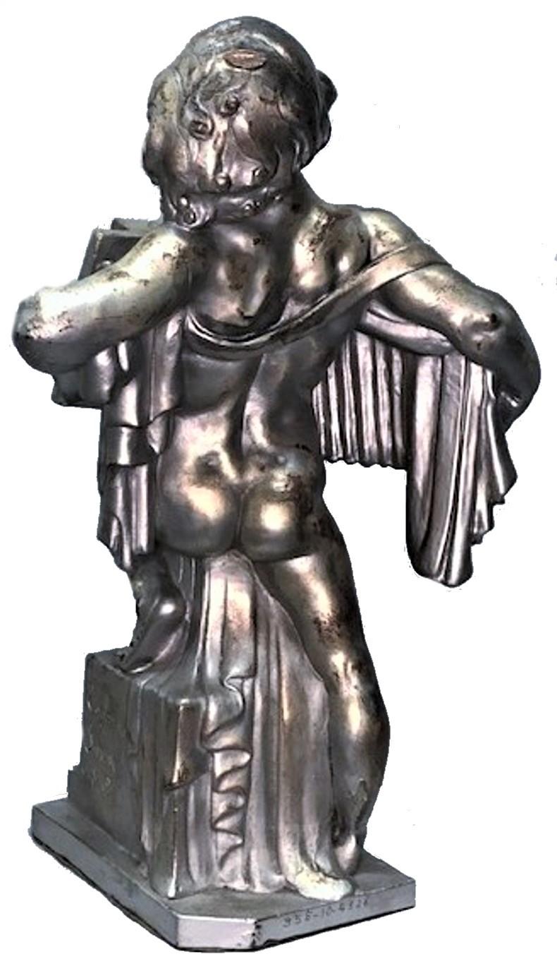 Américain Edgardo Simone, Joueur d'accordéon, Sculpture en plâtre argenté Art Déco, vers 1925 en vente
