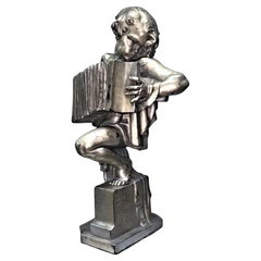 Edgardo Simone, Accordion Player, Art Deco Silvered Plaster Sculpture, ca. 1925