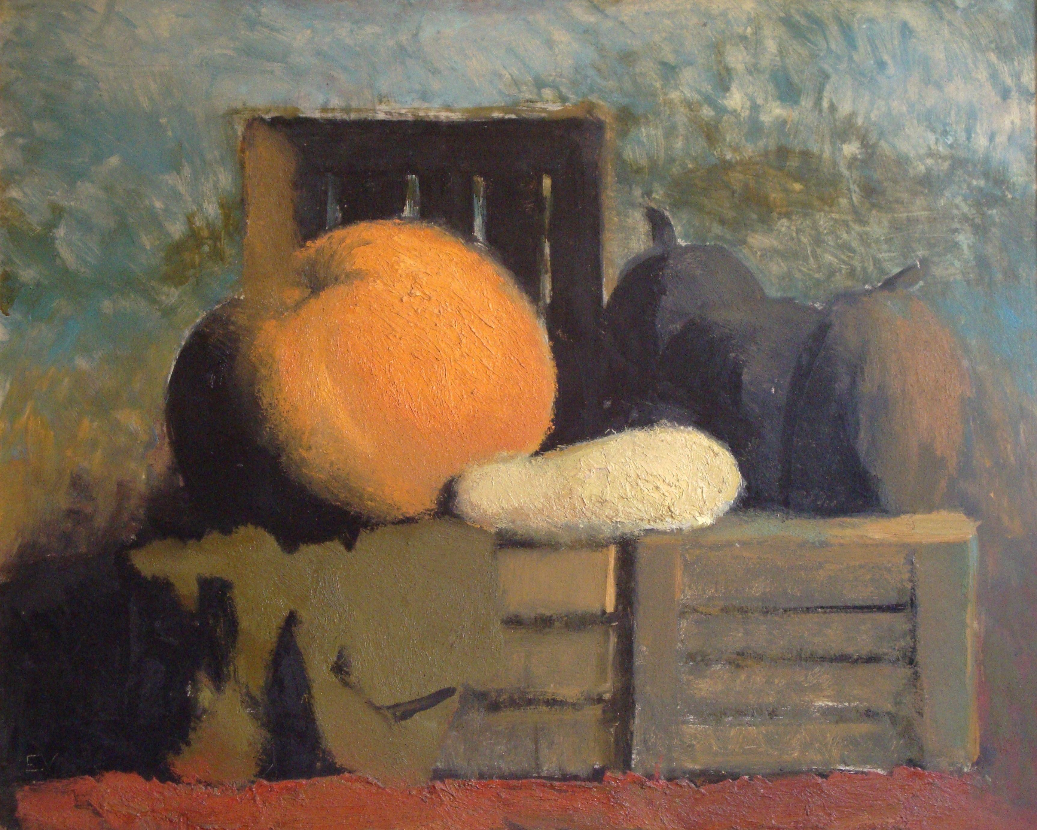 Still Life with pumpkins. 1981, cardboard, oil, 82x101 cm
