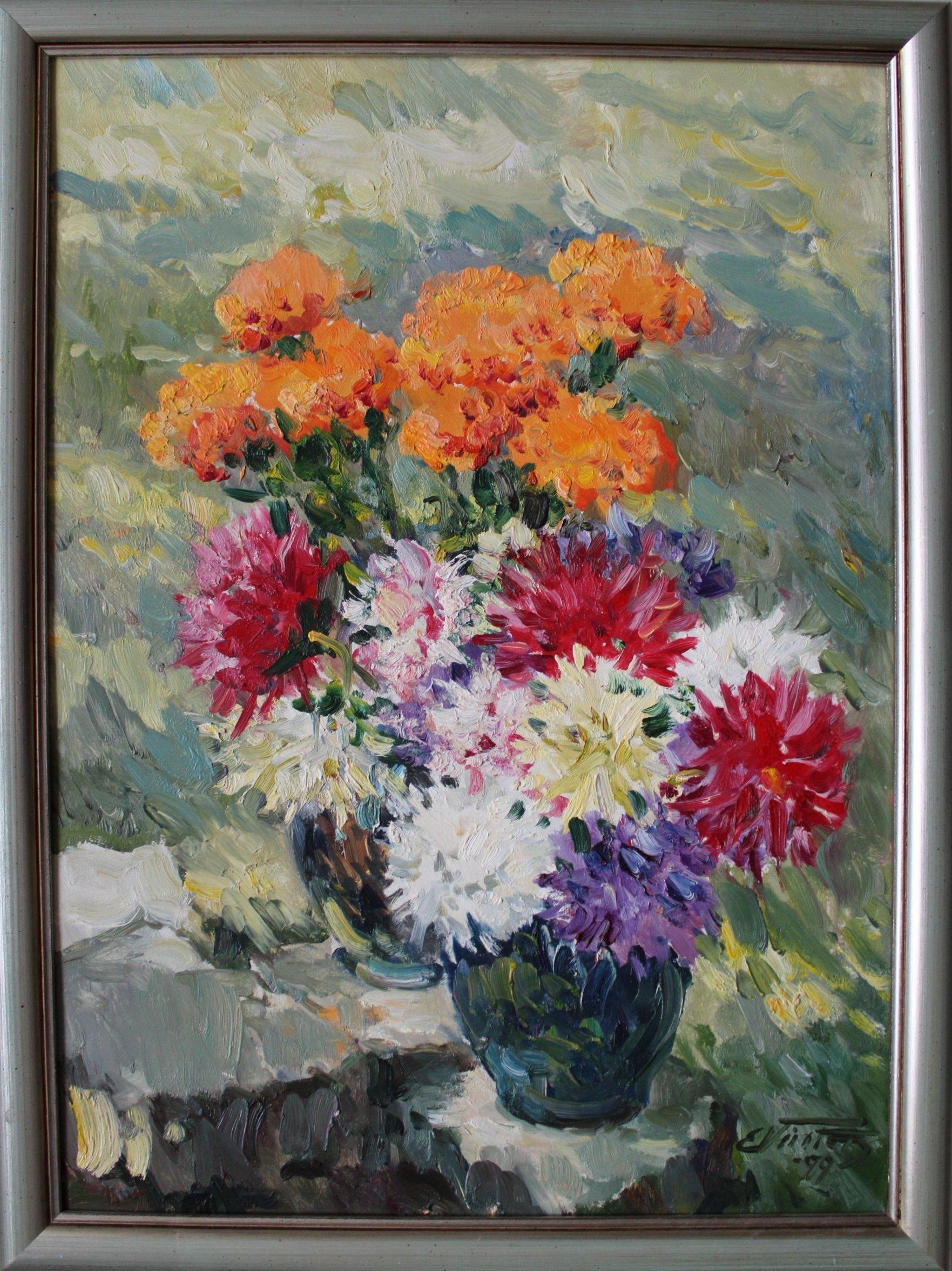 Flores de otoño. Cartón, óleo, 70x50 cm - Painting Expresionista de Edgars Vinters