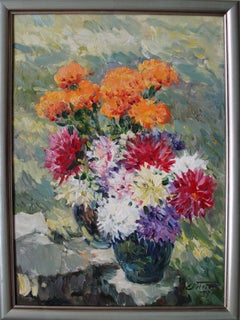 Herbstblumen. Pappe, Öl, 70x50 cm