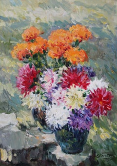 Herbstblumen. Pappe, Öl, 70x50 cm