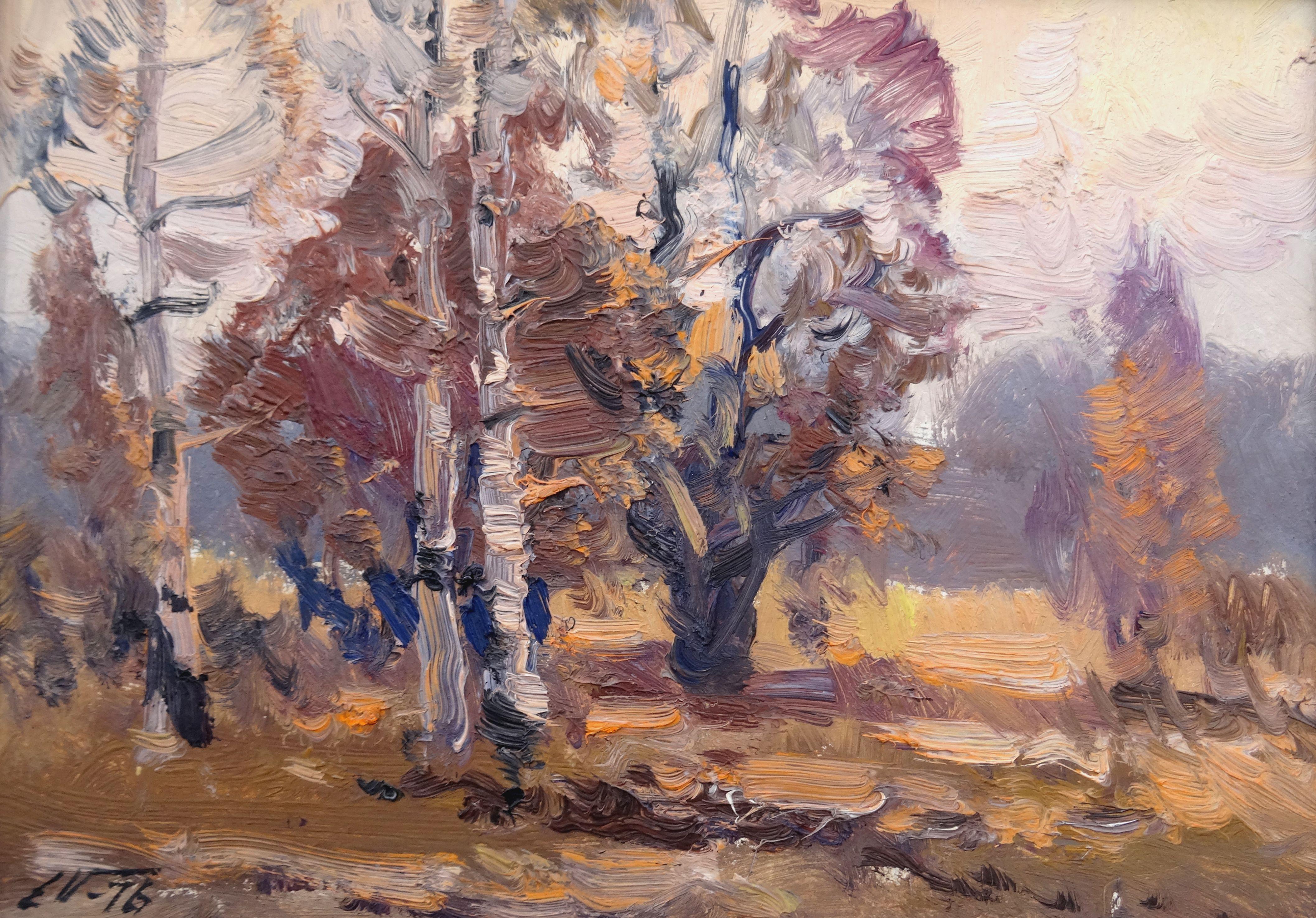Autumn Landscape. 1976. Oil on cardboard, 22x31 cm - Art by Edgars Vinters
