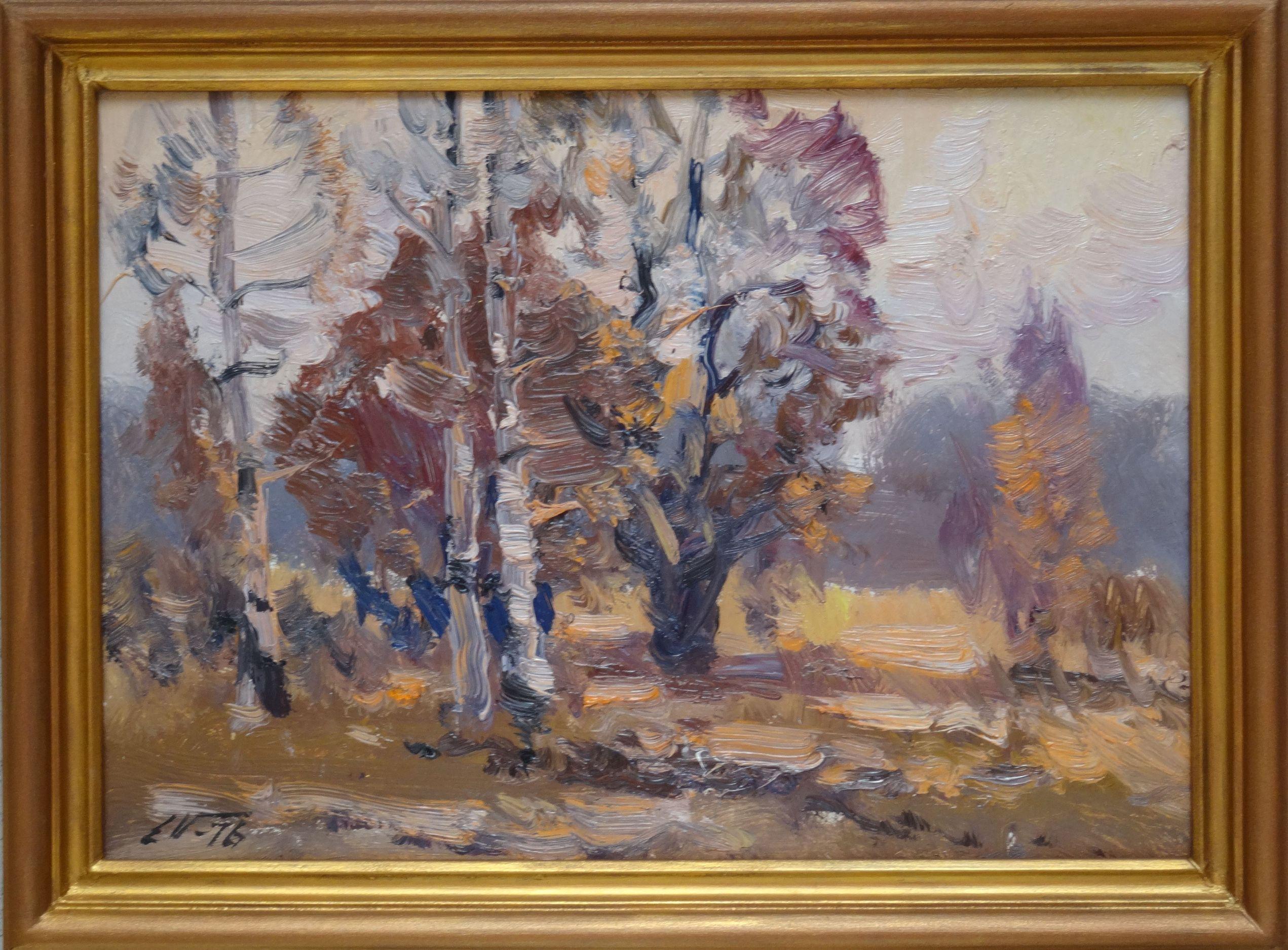 Herbstlandschaft. 1976. Öl auf Karton, 22x31 cm (Impressionismus), Art, von Edgars Vinters