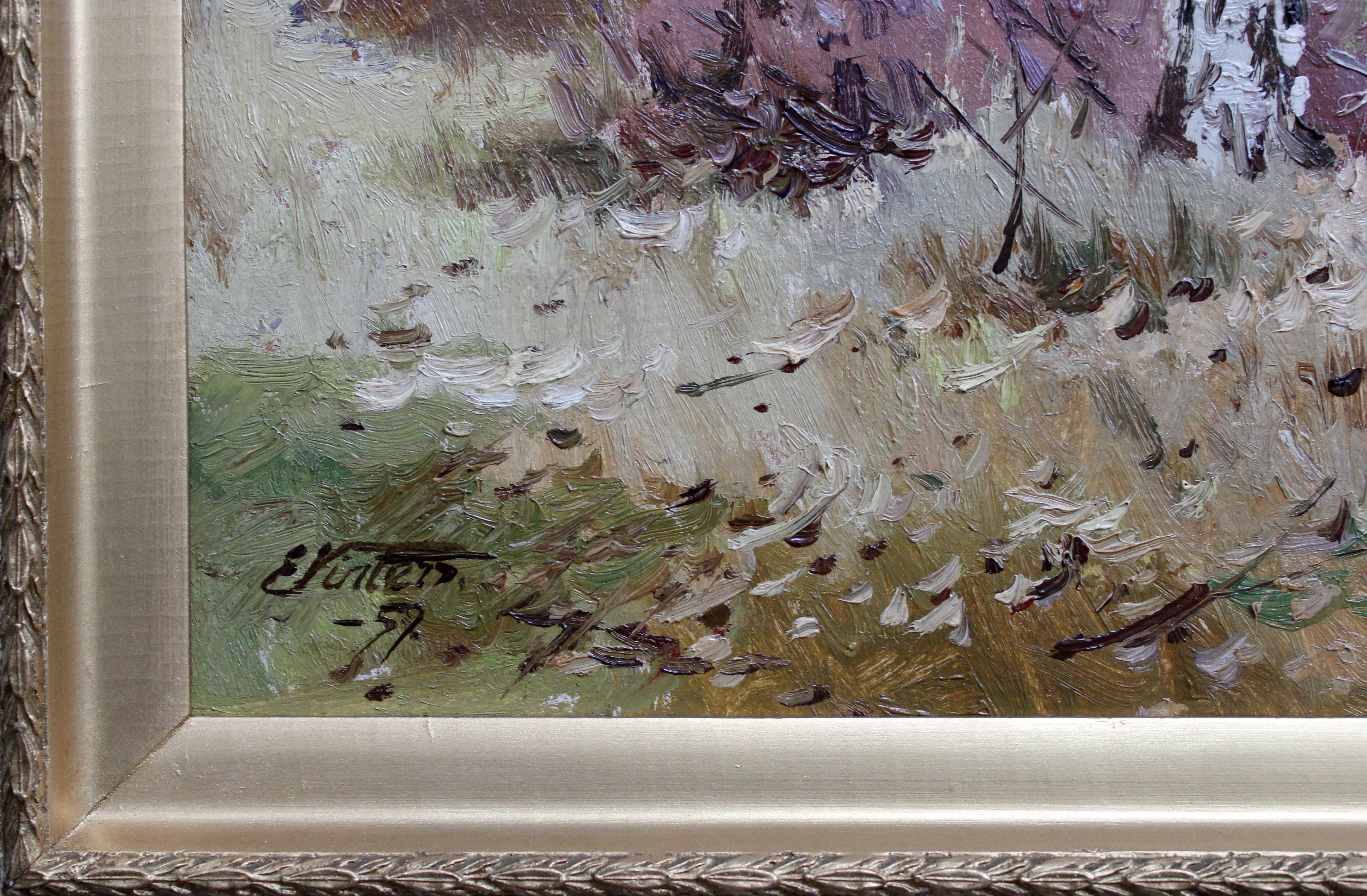 Birken. 1957, Öl auf Karton, 45x60 cm (Impressionismus), Painting, von Edgars Vinters