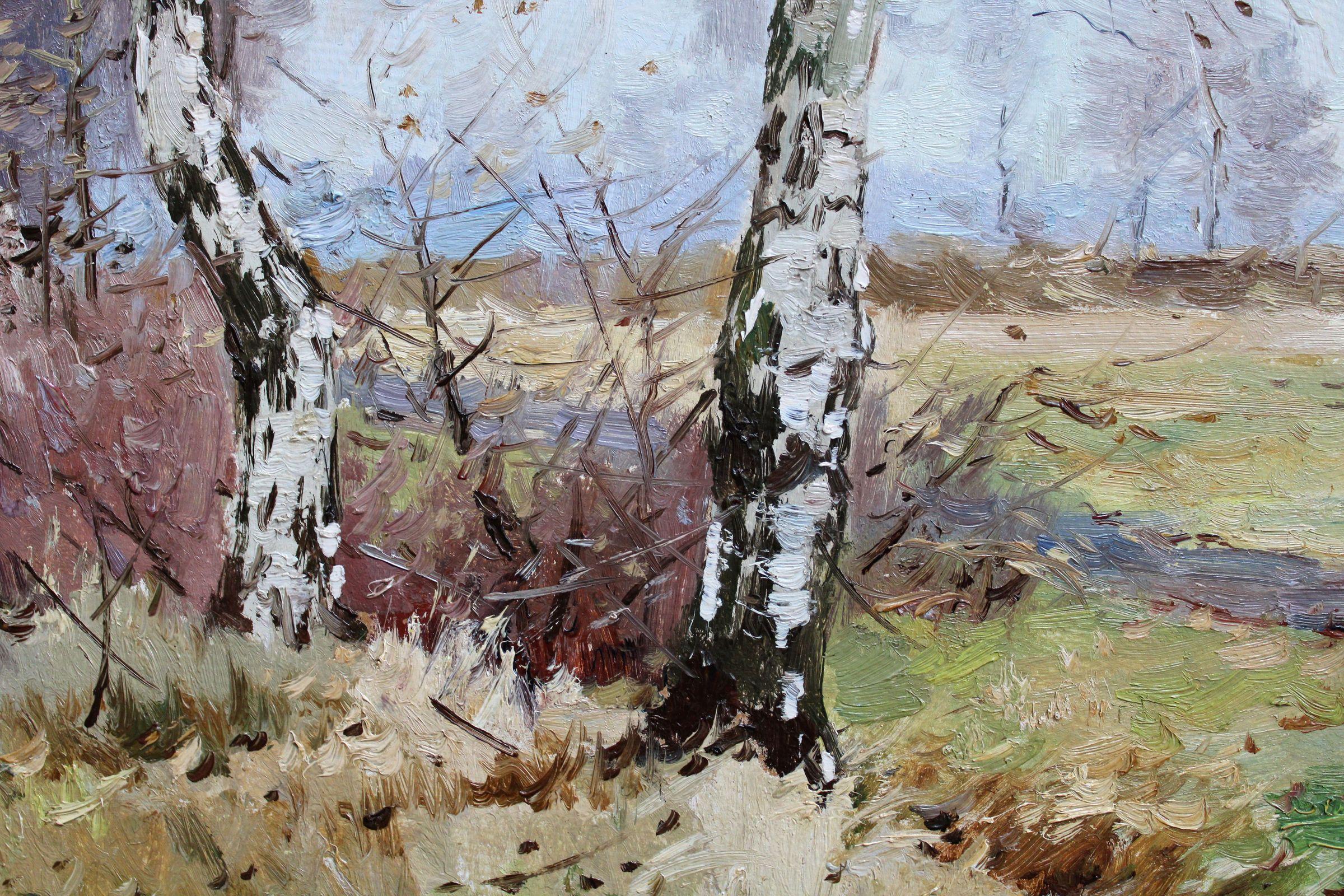 Birches. 1957, oil on board, 45x60 cm

Edgars Vinters (1919-2014)
Edgars Vinters is working in oil, watercolor and monotype techniques. He paints landscapes in different seasons and flowers. In 1970 the significant place in his creativity takes city