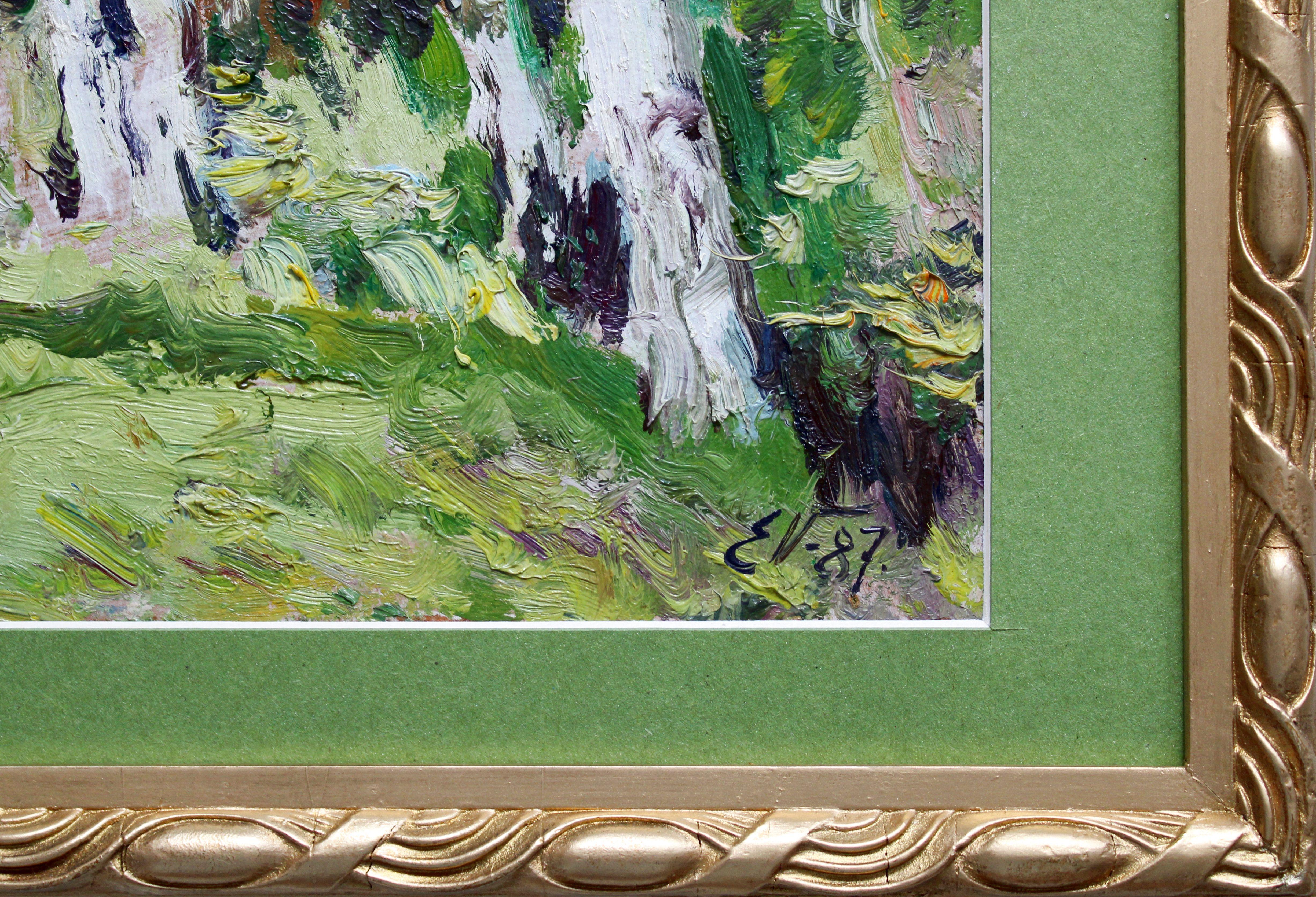 Birken im Frühling. 1987, Öl auf Karton, 24x32 cm (Expressionismus), Painting, von Edgars Vinters
