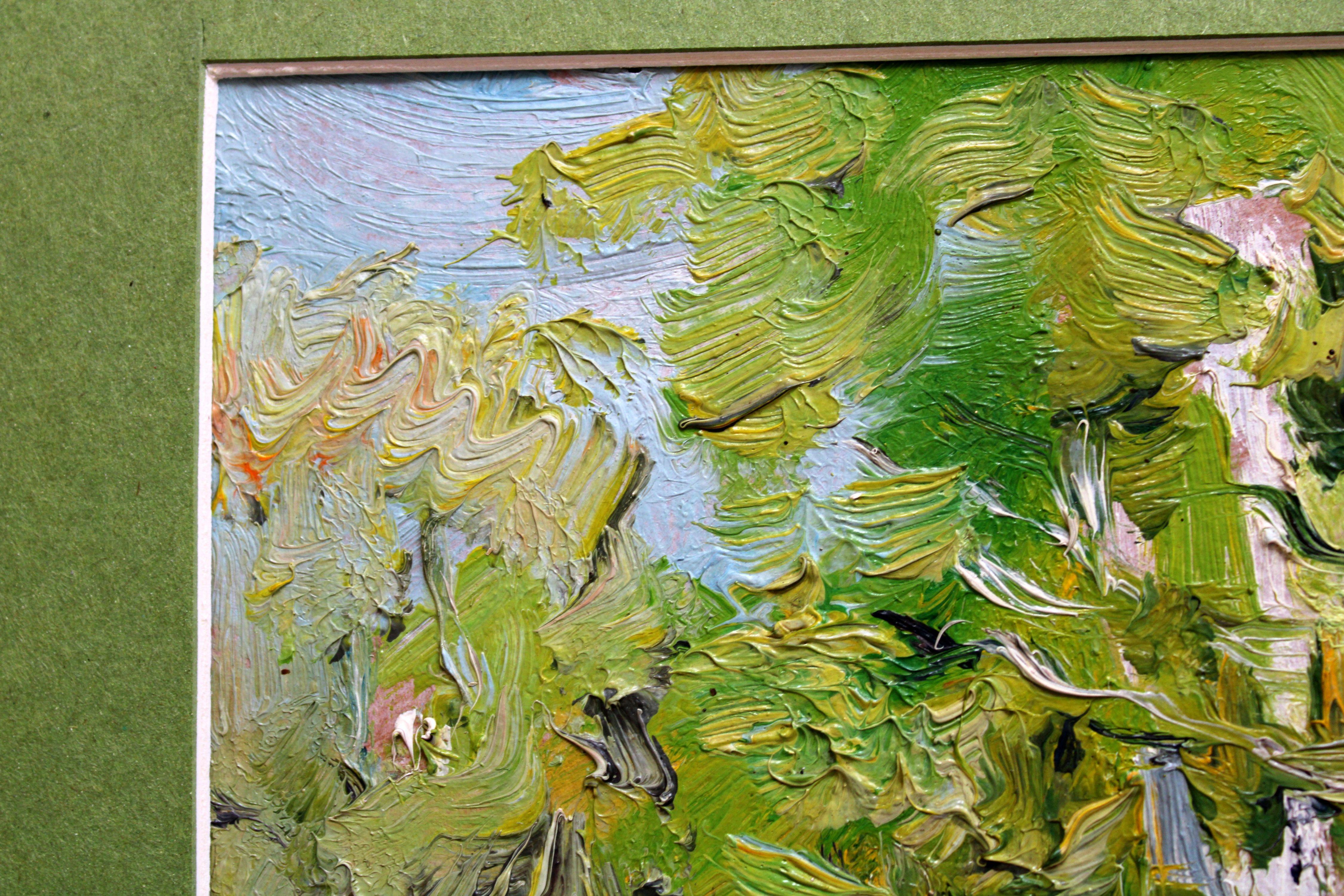Betulle in primavera. 1987, olio su cartone, 24x32 cm in vendita 2