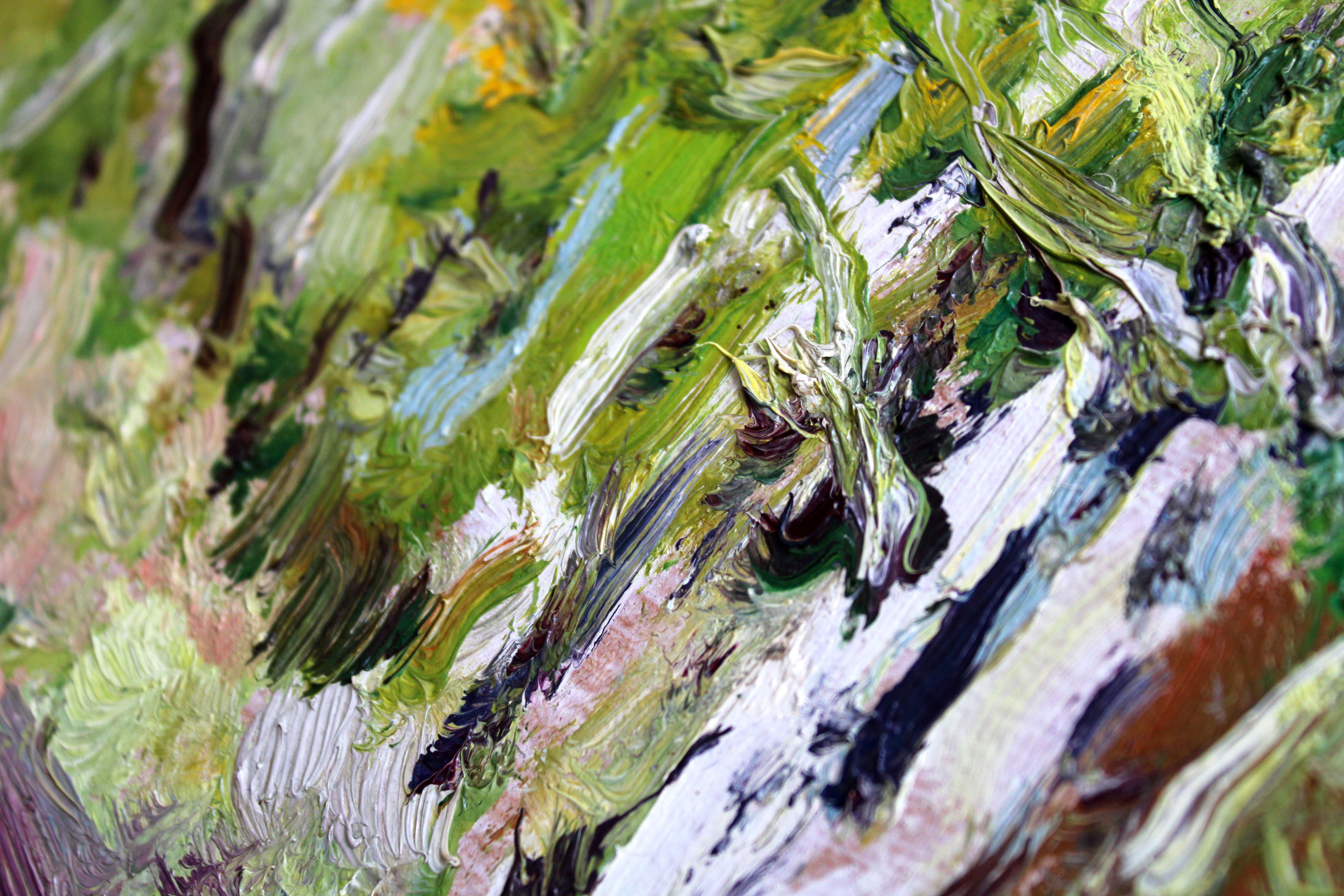 Betulle in primavera. 1987, olio su cartone, 24x32 cm in vendita 3