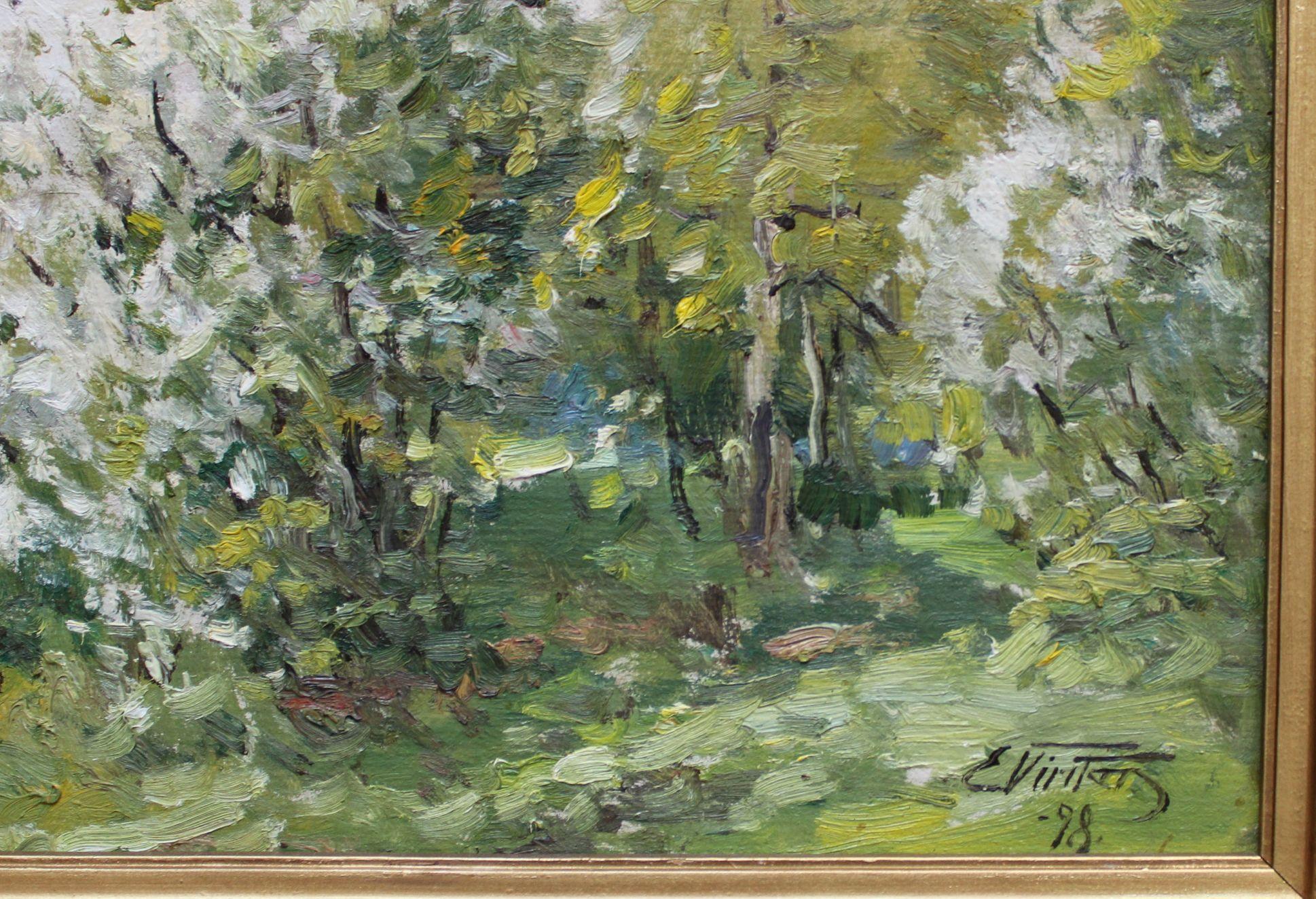 Alberi in fiore  Olio/cartone, 39x49 cm - Painting Impressionismo di Edgars Vinters