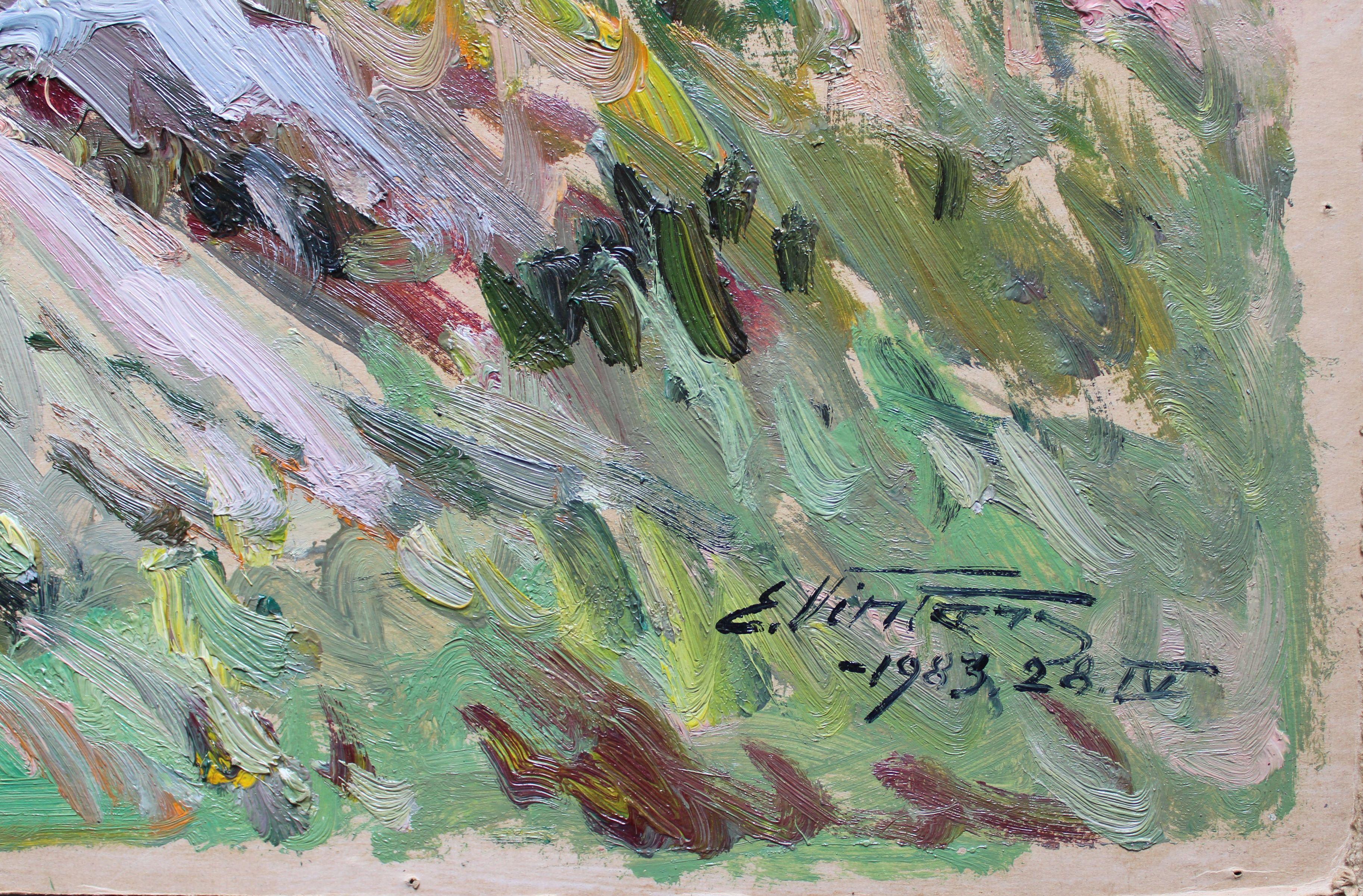 Boulders in der Nähe des Feldes. 1983, Karton, Öl, 68x94 cm

