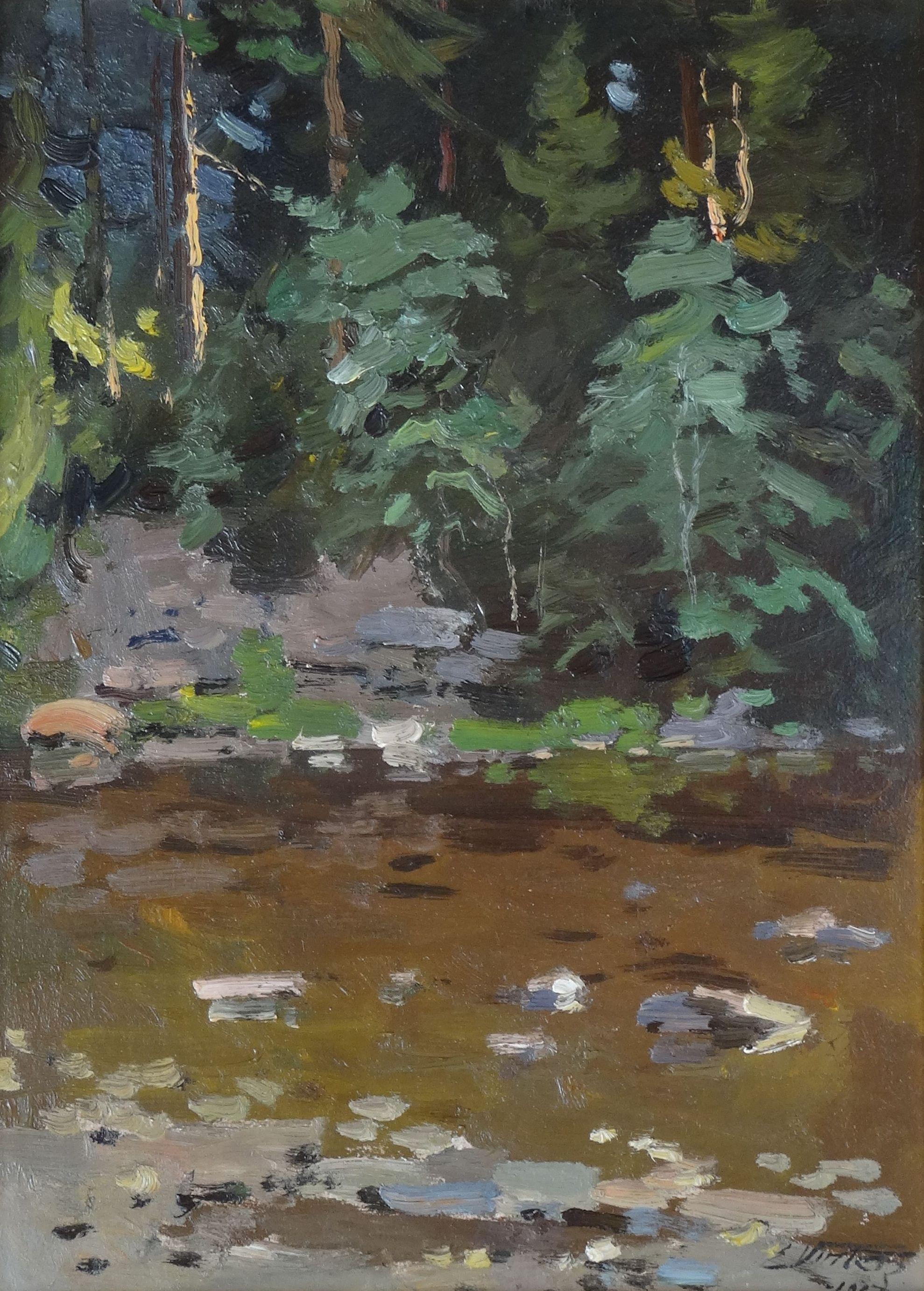 By the river. 1967. Oil on cardboard, 47x34 cm