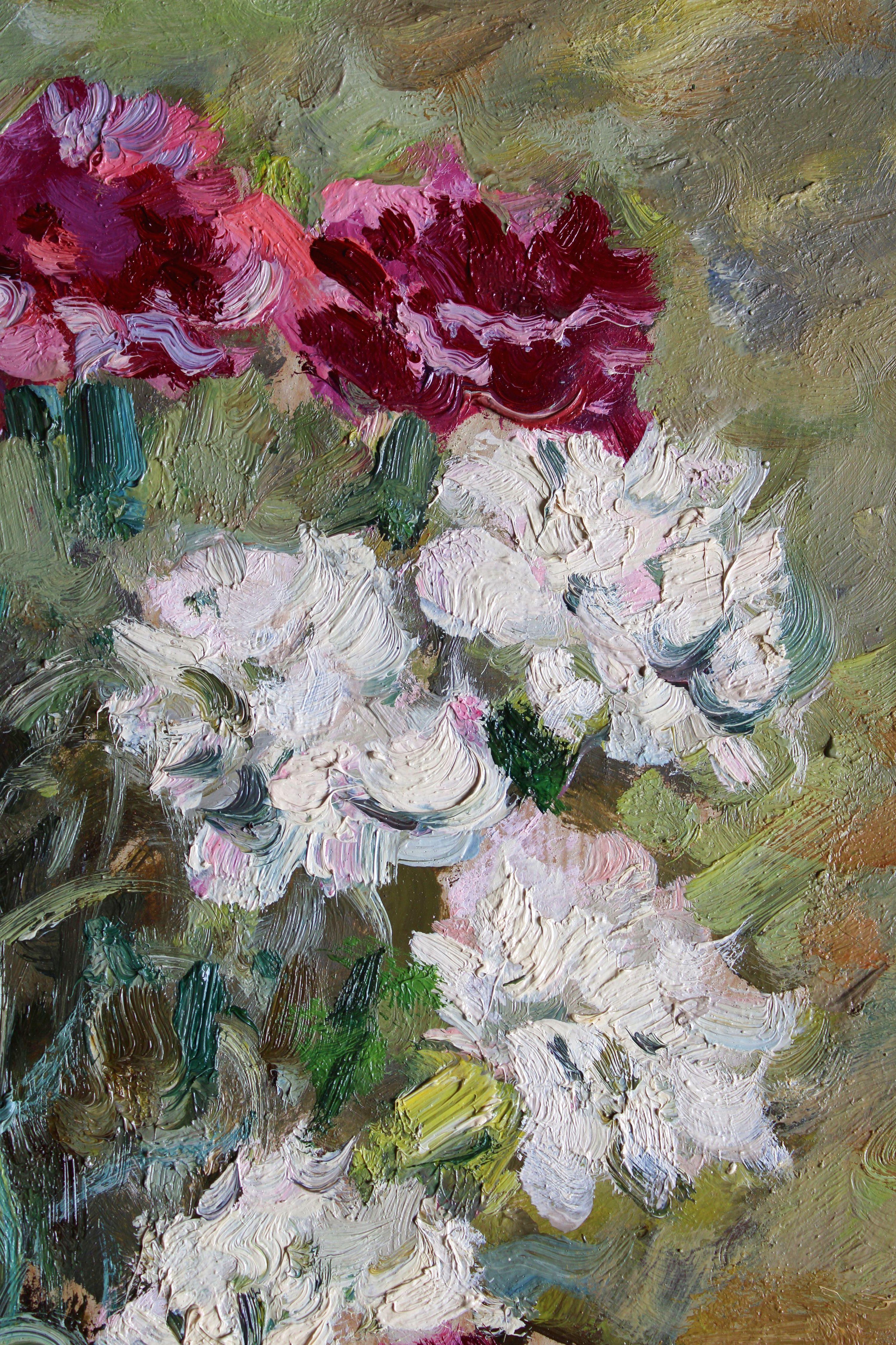 Carnations and Roses. 1990, Pappe, Öl, 92x67 cm (Impressionismus), Painting, von Edgars Vinters