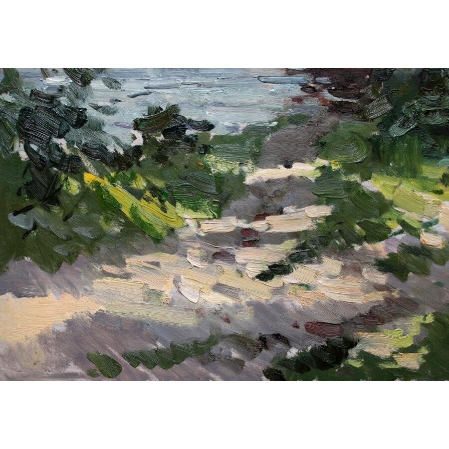Daugava vicino a Lielvarde. 1972, olio su cartone, 68x93 cm - Painting Impressionismo di Edgars Vinters