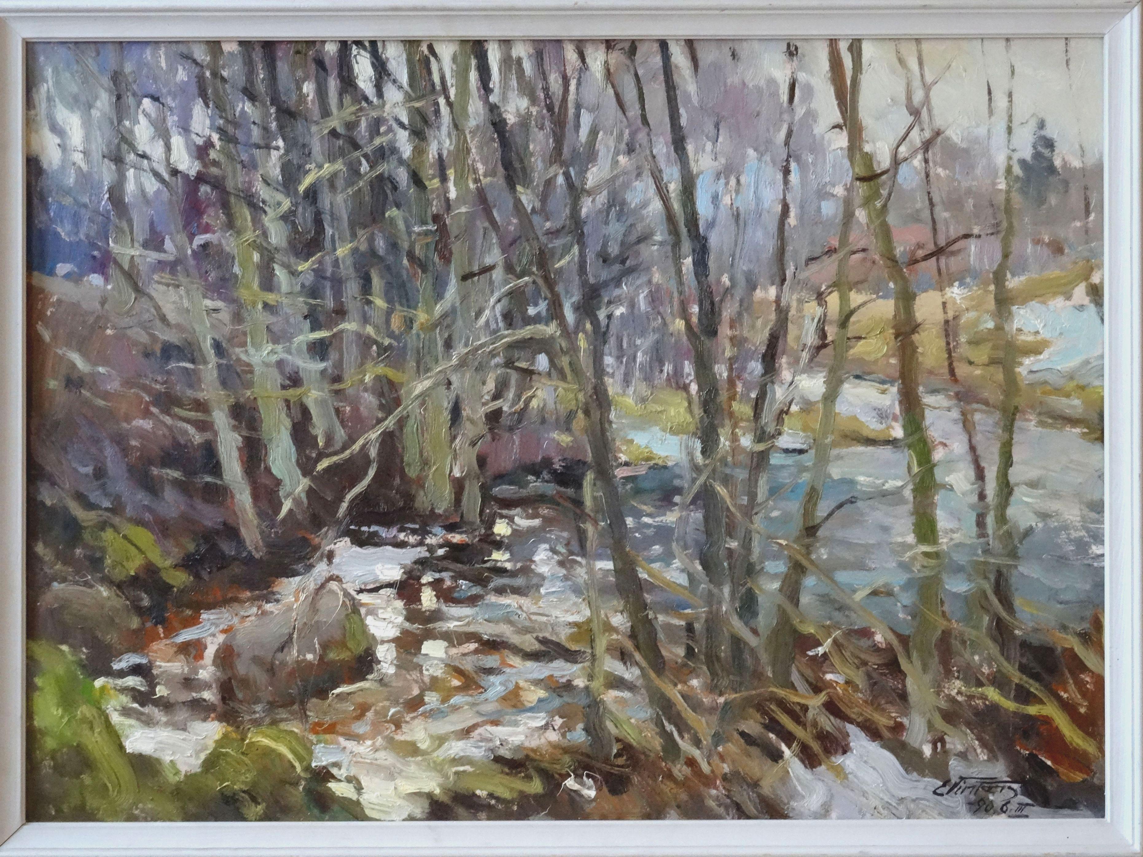 Inizio autunno. 1990, cartone, olio, 70x93 cm - Art di Edgars Vinters