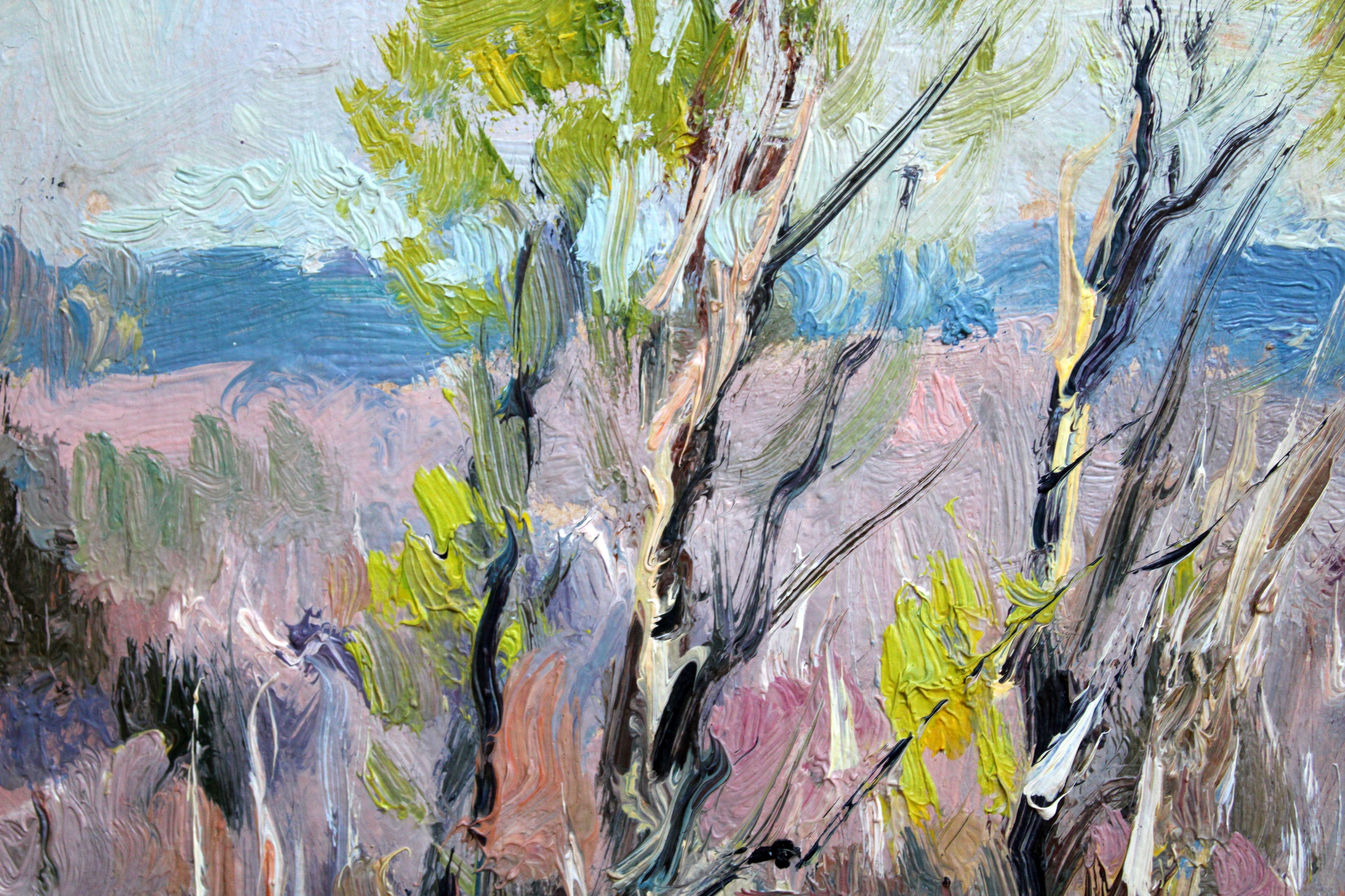 Humor de principios de otoño. Cartón, óleo, 24x32 cm - Landscape Painting Gris de Edgars Vinters
