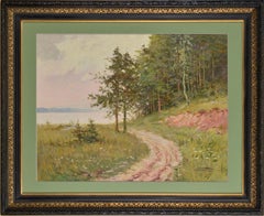 Tarde junto al lago. 1959. Por Edgars Vinters. Óleo sobre cartón. 48 x 60 cm. Firmado