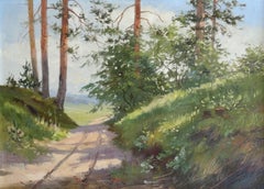 Vintage Forest Road. 1956, cardboard, oil, 32.5x44 cm
