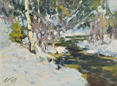 Primavera nella foresta, olio su cartoncino. 23x32 cm