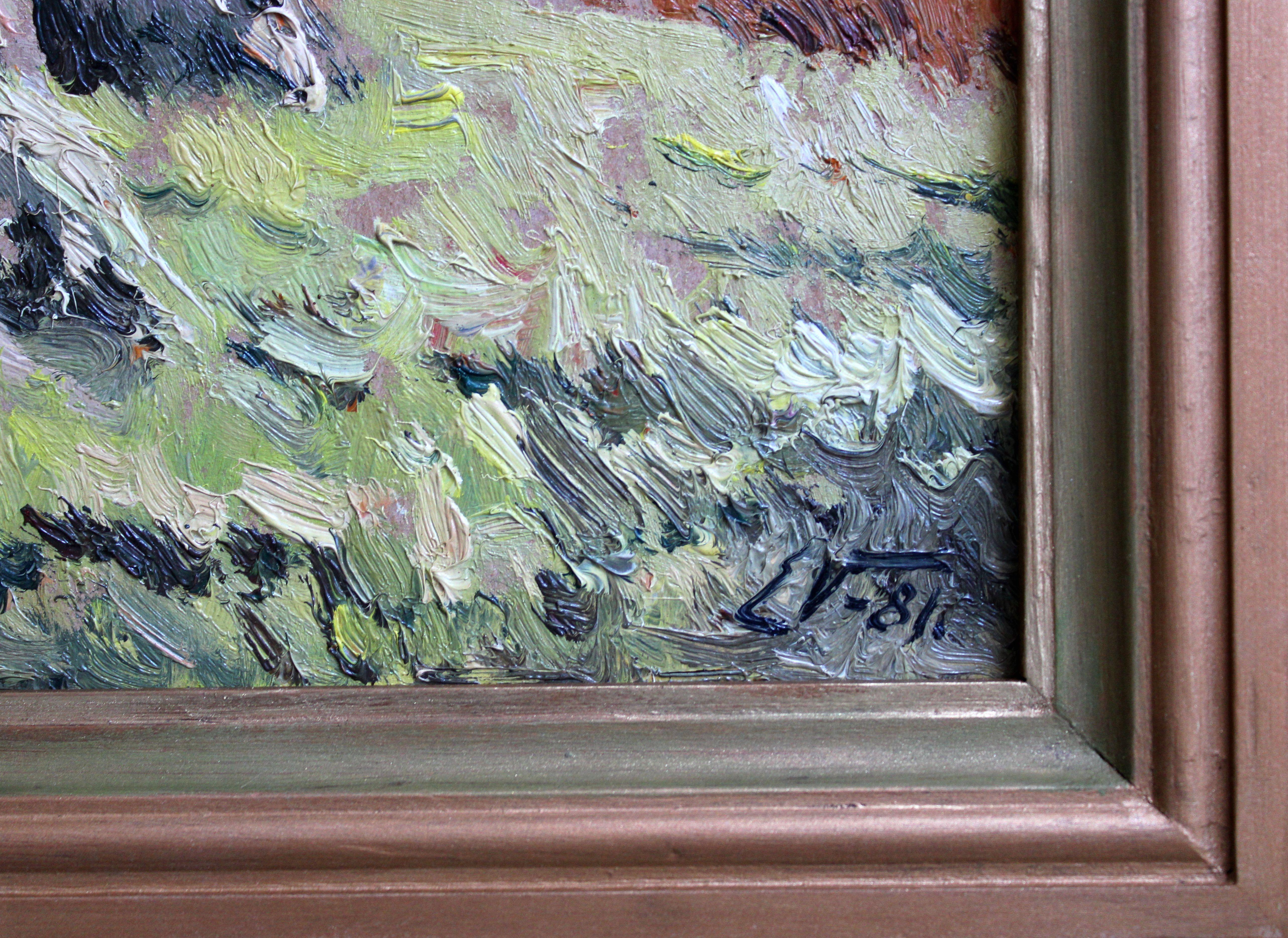Pajares. 1981. Óleo sobre cartón, 22x30 cm - Landscape Art Marrón de Edgars Vinters