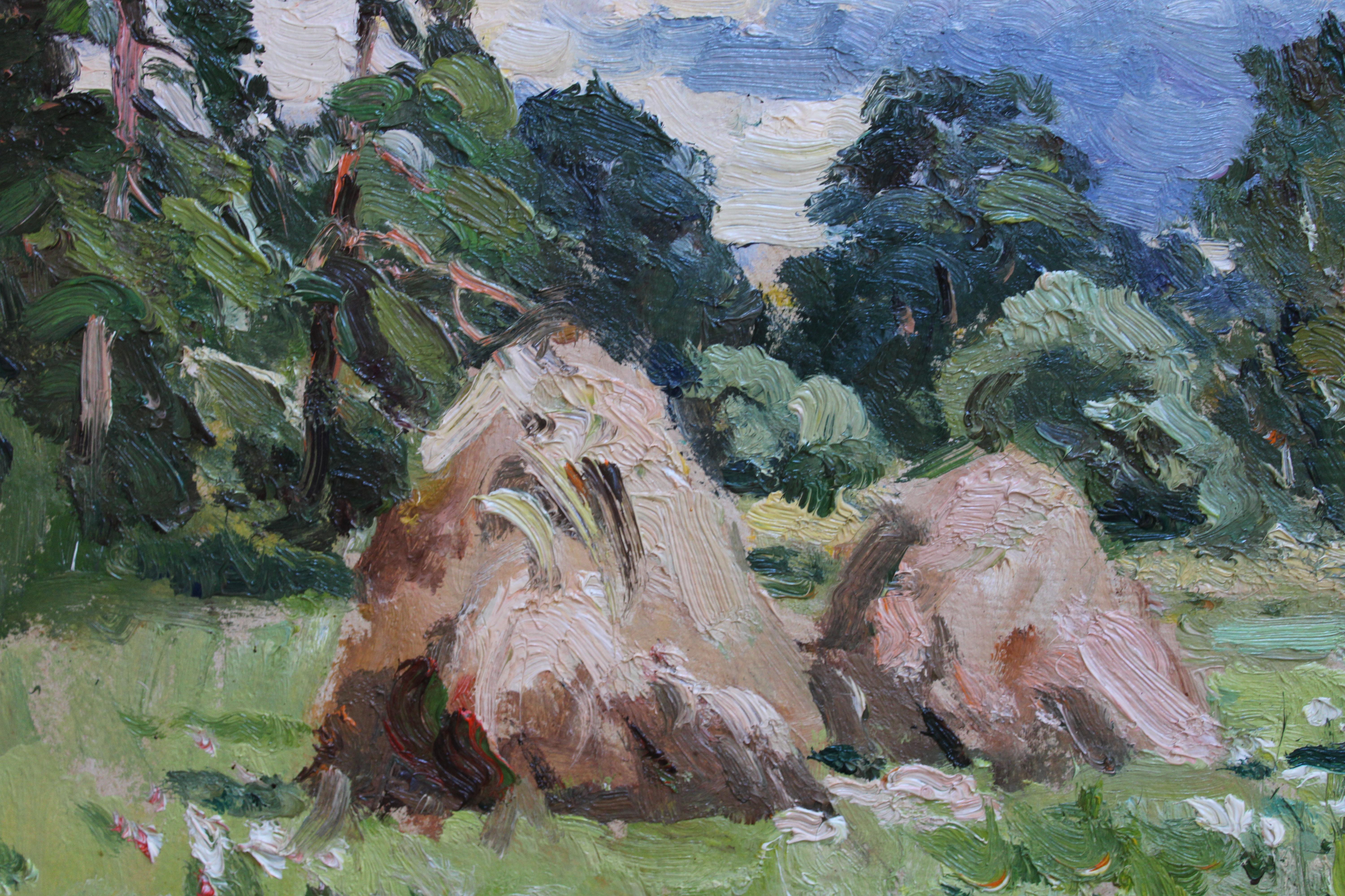 Haystacks. 1984, cardboard, oil, 40x49.5 cm For Sale 7