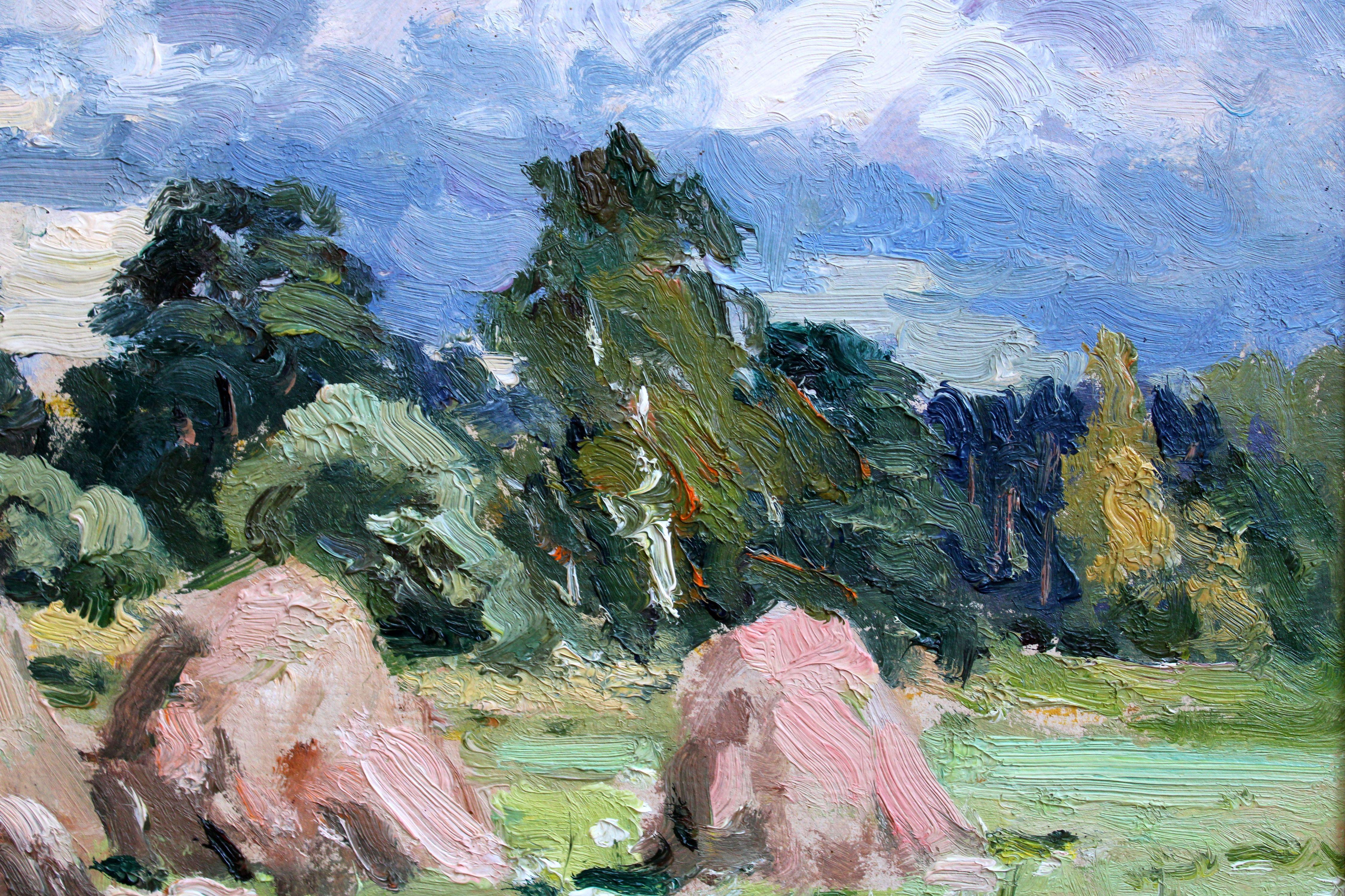 Haystacks. 1984, cardboard, oil, 40x49.5 cm

Edgars Vinters (1919-2014)
Edgars Vinters is working in oil, watercolor and monotype techniques. He paints landscapes in different seasons and flowers. In 1970 the significant place in his creativity
