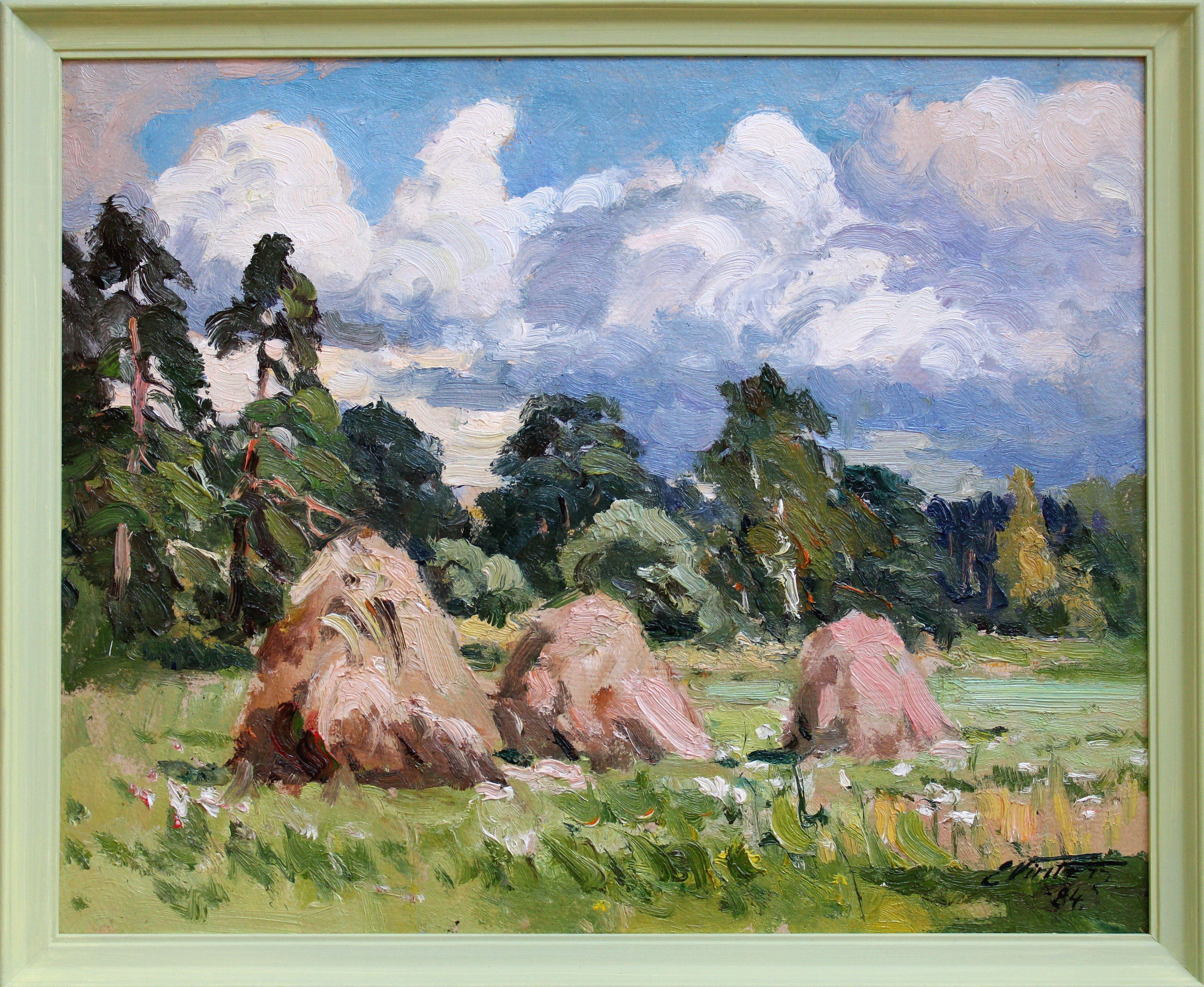 Haystacks. 1984, cardboard, oil, 40x49.5 cm For Sale 5