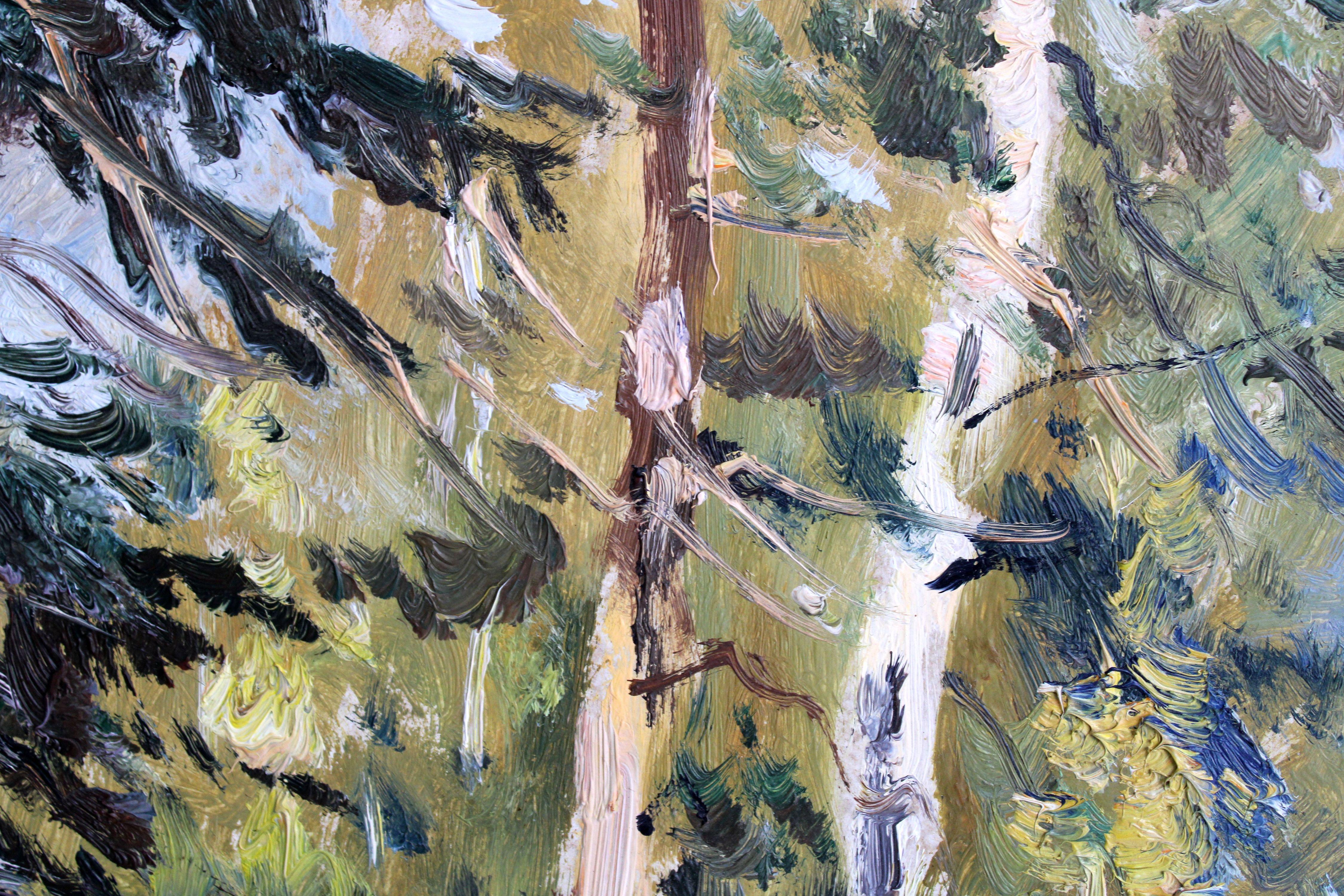 In a sunny forest. Cardboard, oil, 46x66 cm For Sale 1