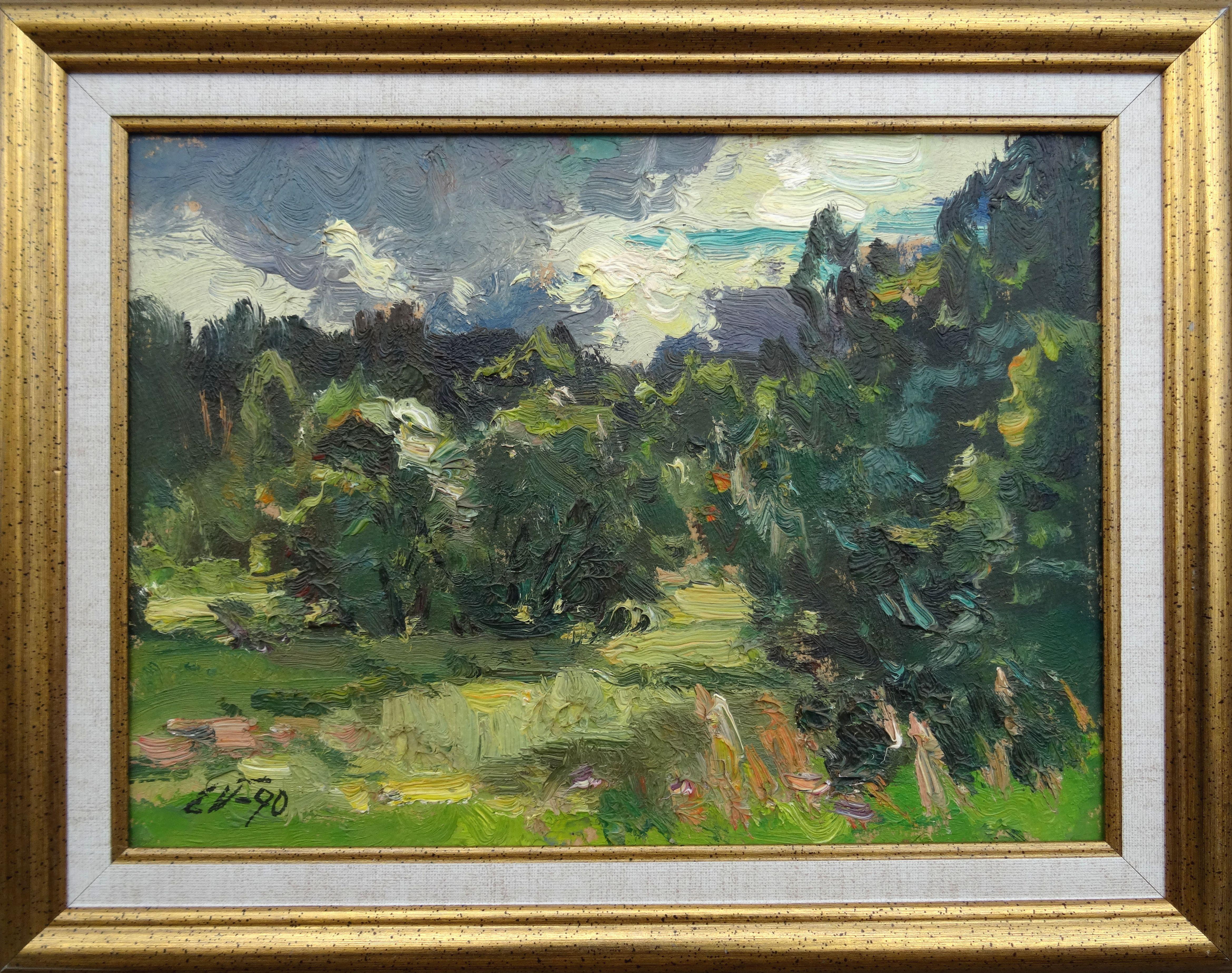 Landschaftslandschaft. 1990. Öl auf Karton, 24x32,5 cm (Impressionismus), Painting, von Edgars Vinters