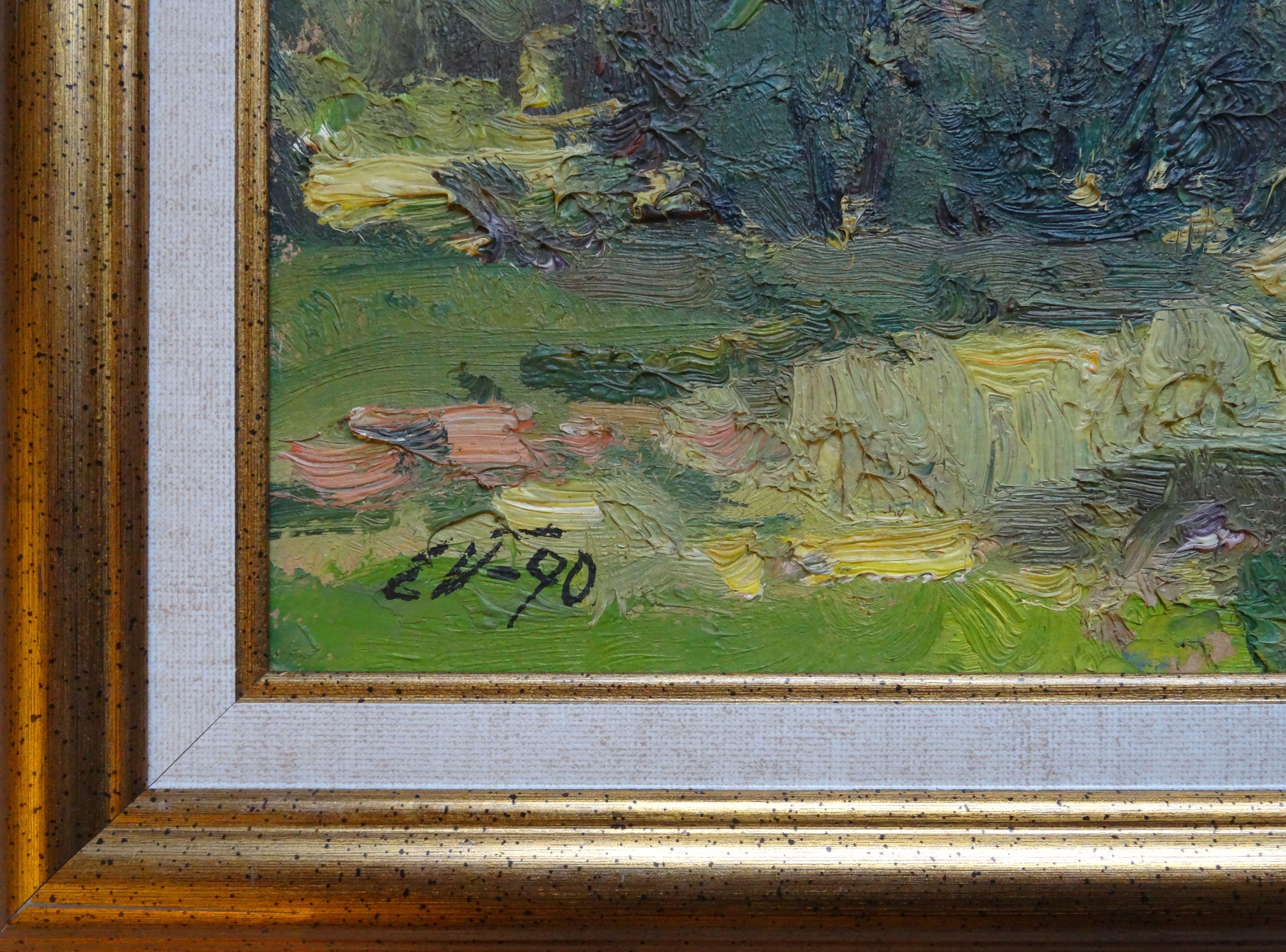 Landscape. 1990. Oil on cardboard, 24x32, 5 cm - Impressionist Painting by Edgars Vinters