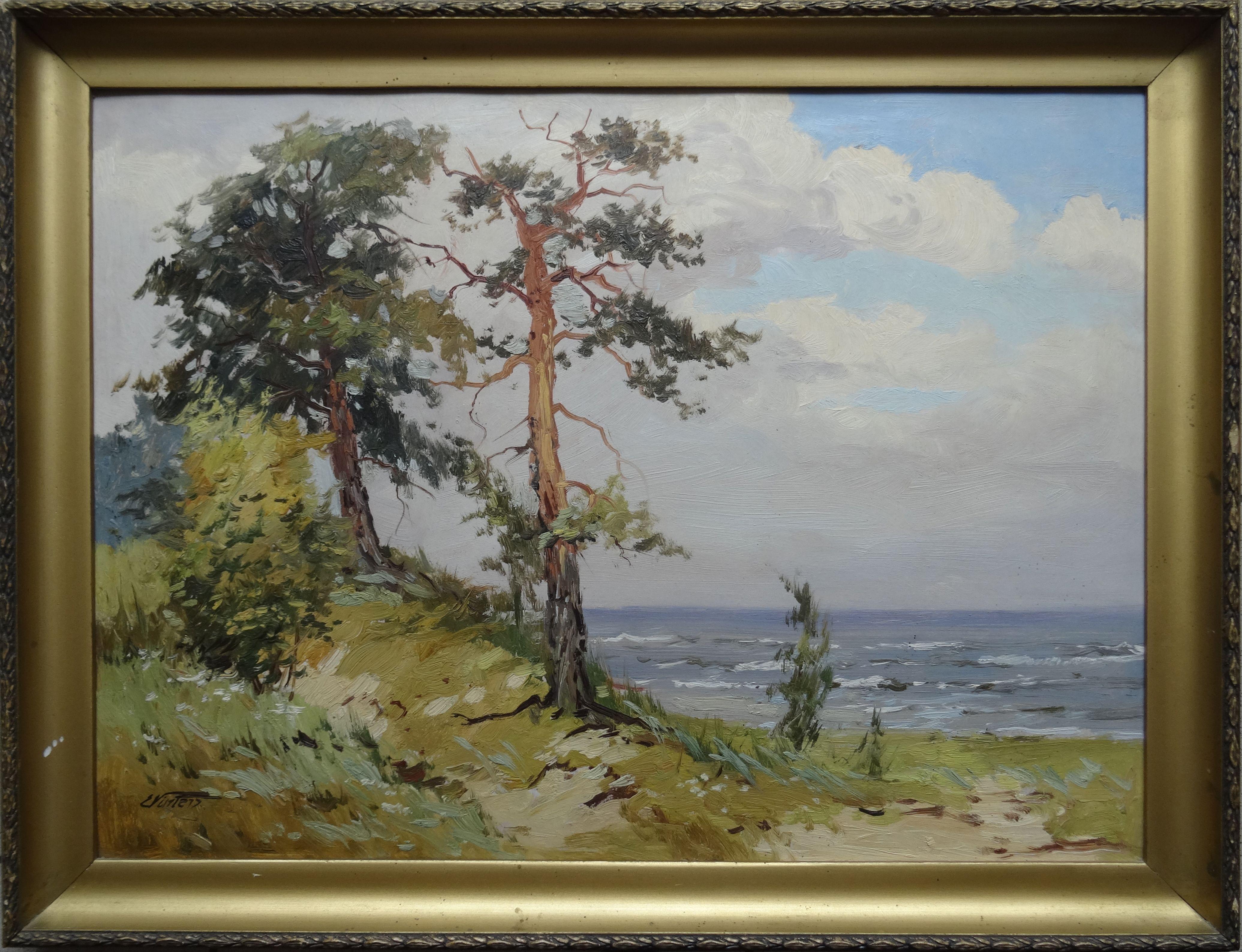 Landscape by the sea. 1950. Oil on cardboard, 44x60 cm - Art by Edgars Vinters