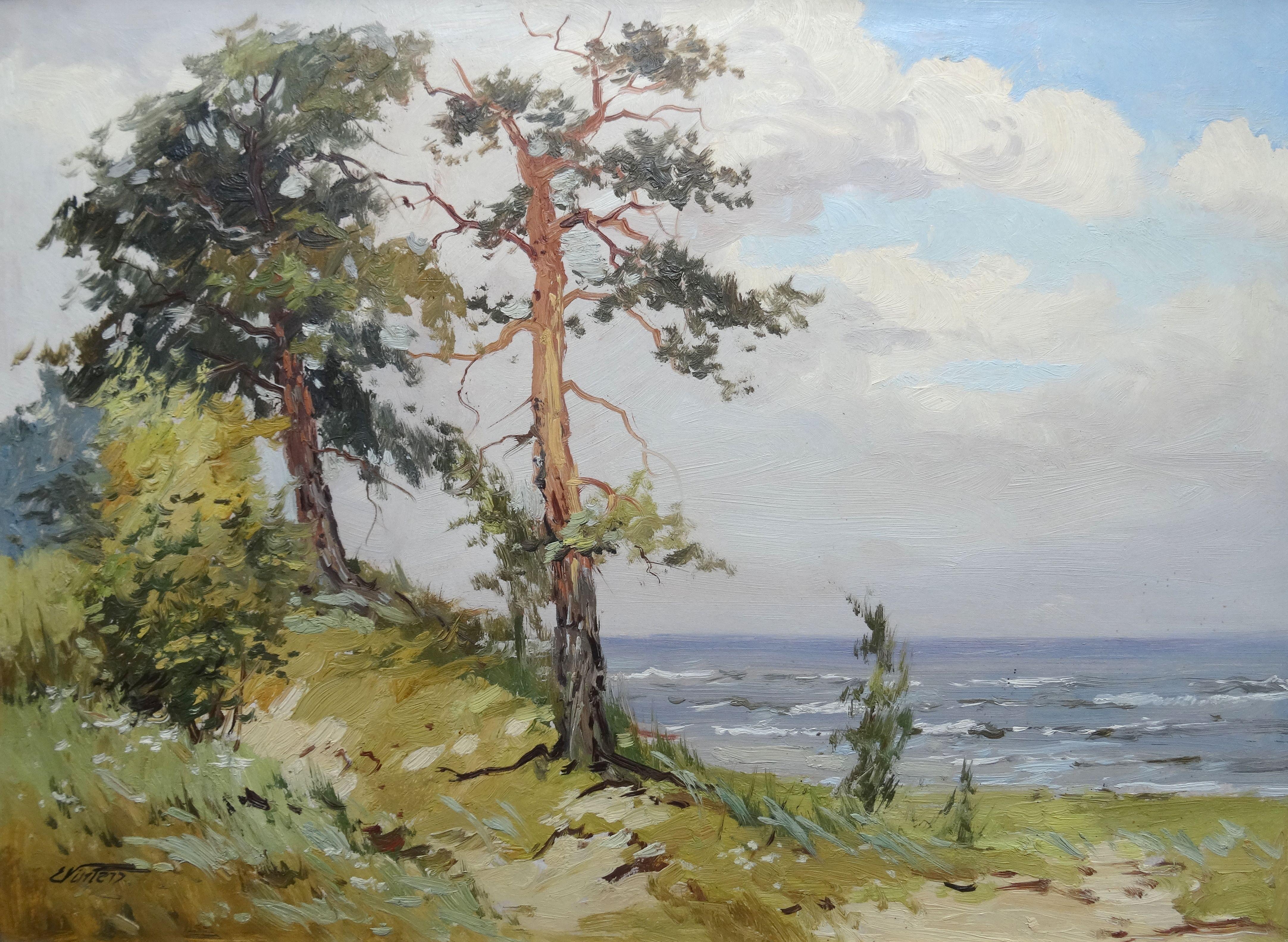 Edgars Vinters Landscape Art - Landscape by the sea. 1950. Oil on cardboard, 44x60 cm