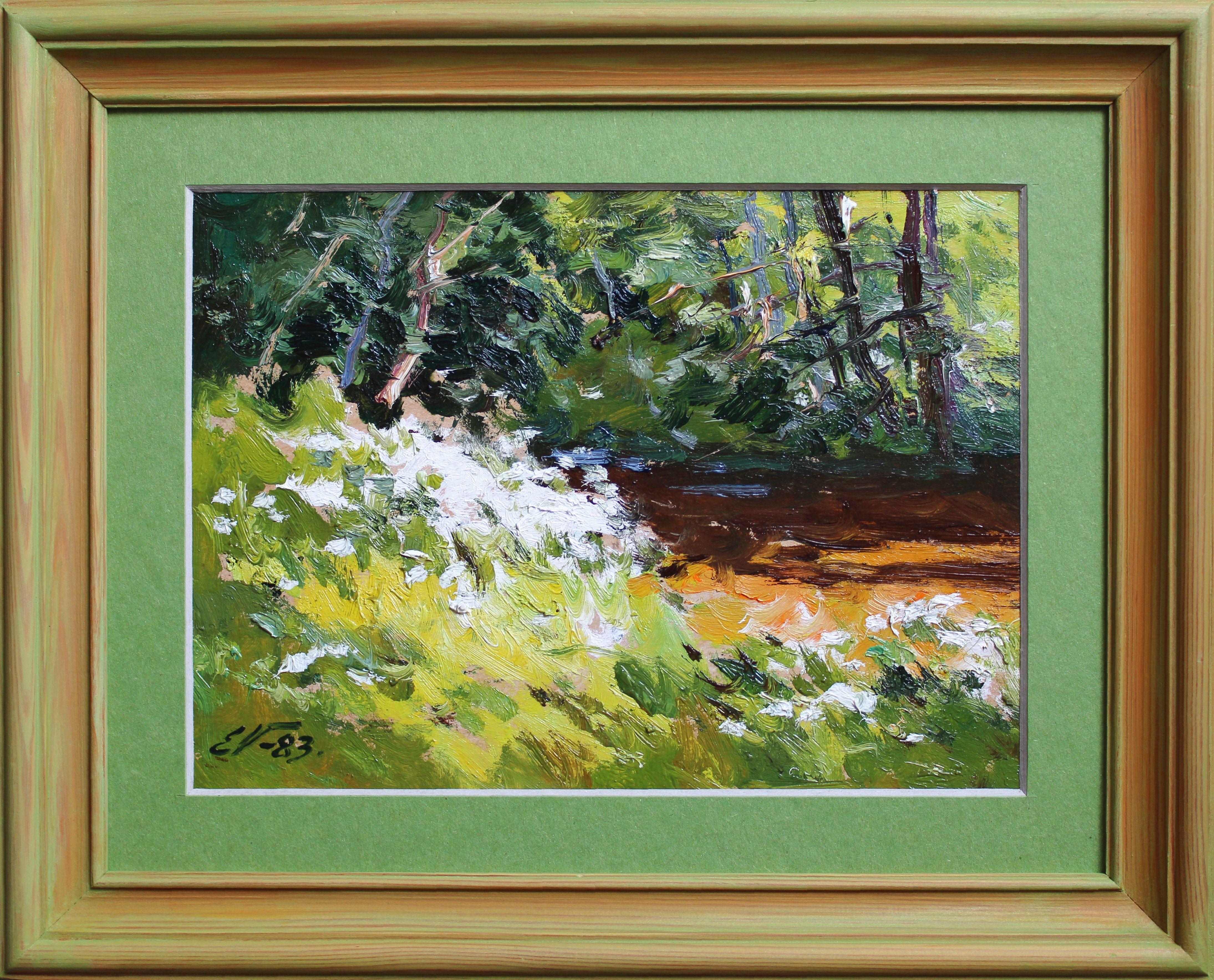 Little river. 1983, Pappe, Öl, 24x33 cm – Painting von Edgars Vinters
