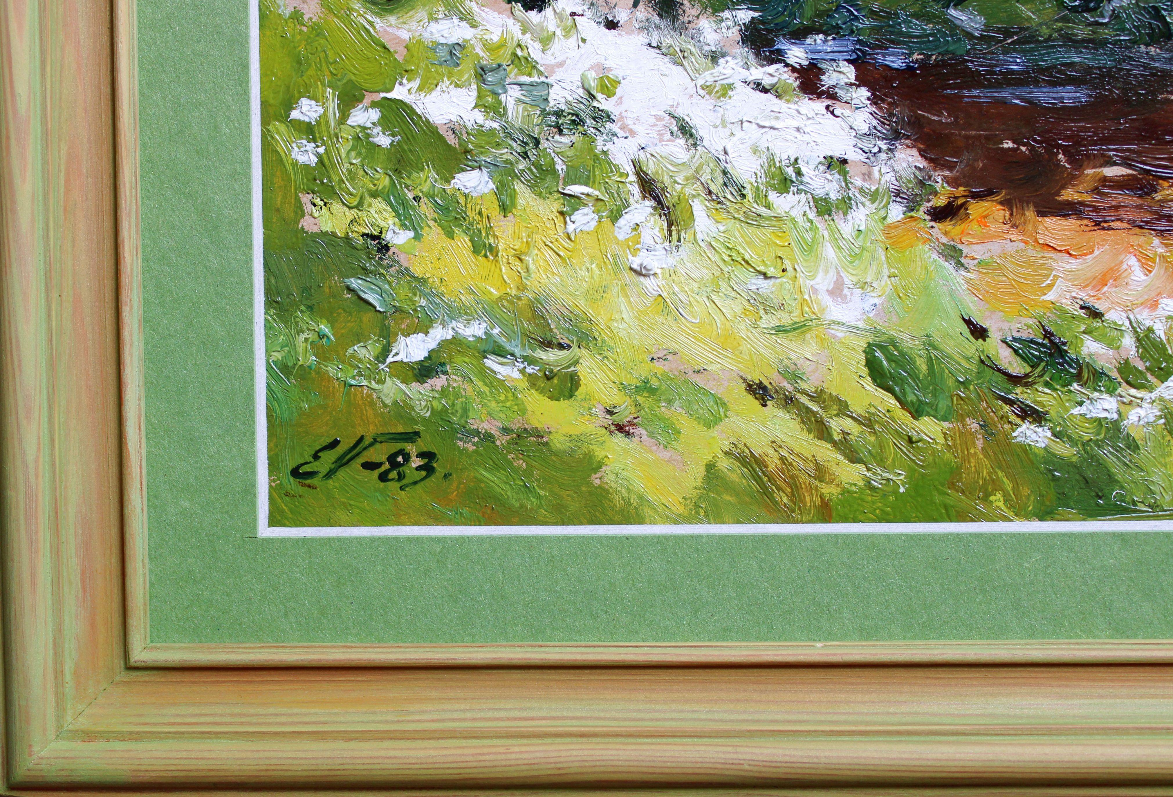 Little river. 1983, carton, huile, 24x33 cm - Impressionnisme Painting par Edgars Vinters