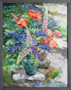 Lupins with poppies. 2005. Cardboard, oil, 88x68 cm