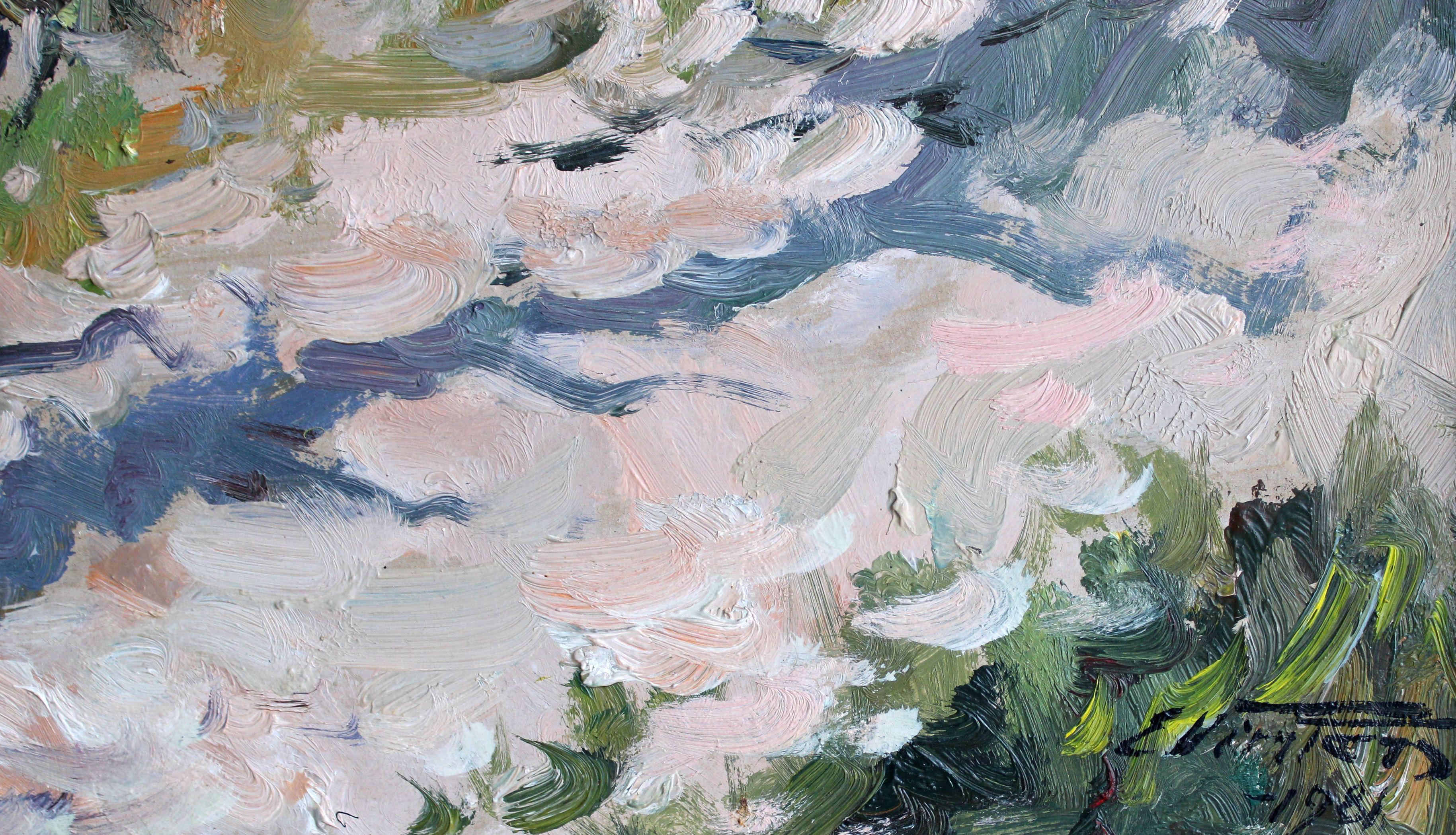 Kiefernbäume an der Küste. 1981, Karton, Öl, 46x65 cm – Painting von Edgars Vinters