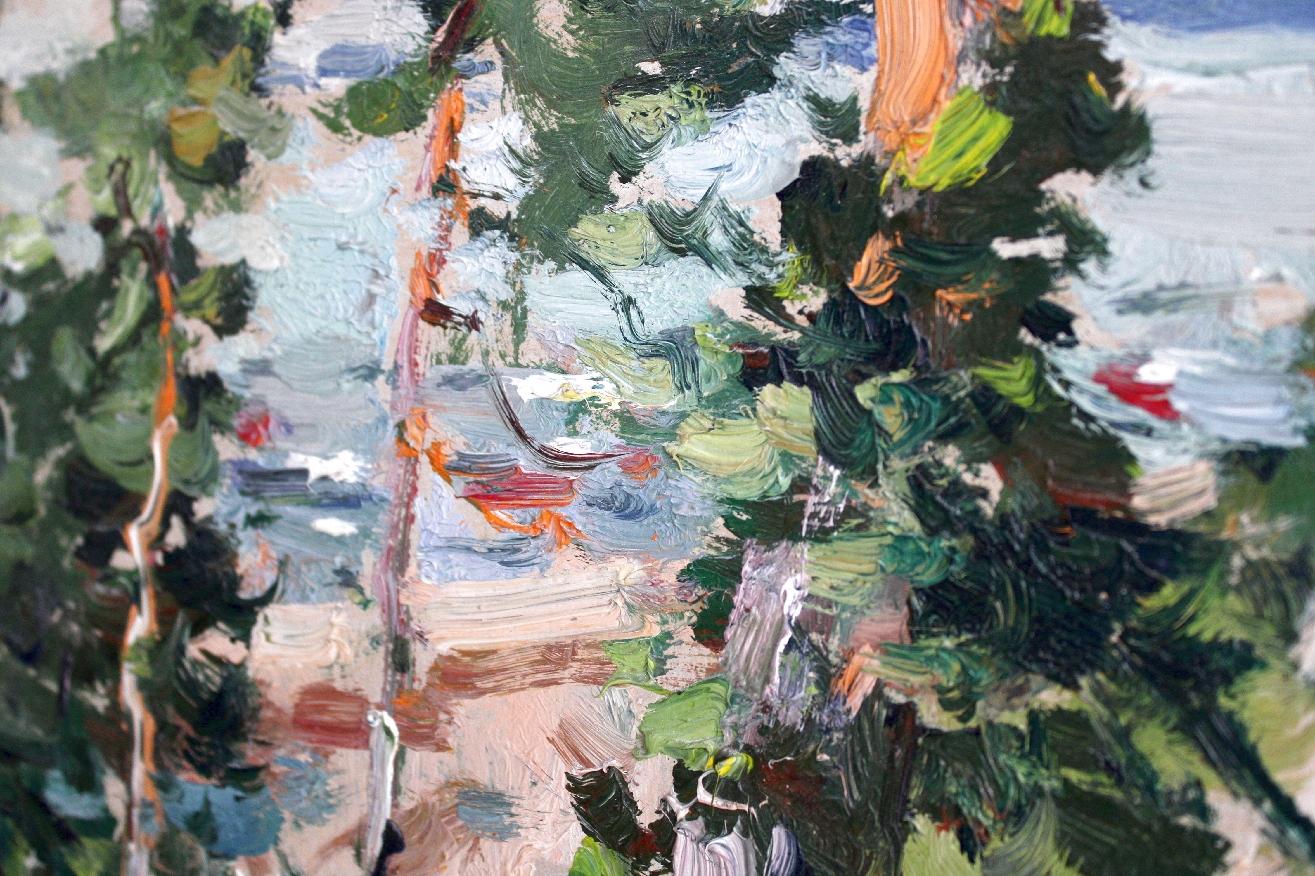 Pine trees on the seashore. 1981, cardboard, oil, 46x65 cm For Sale 2
