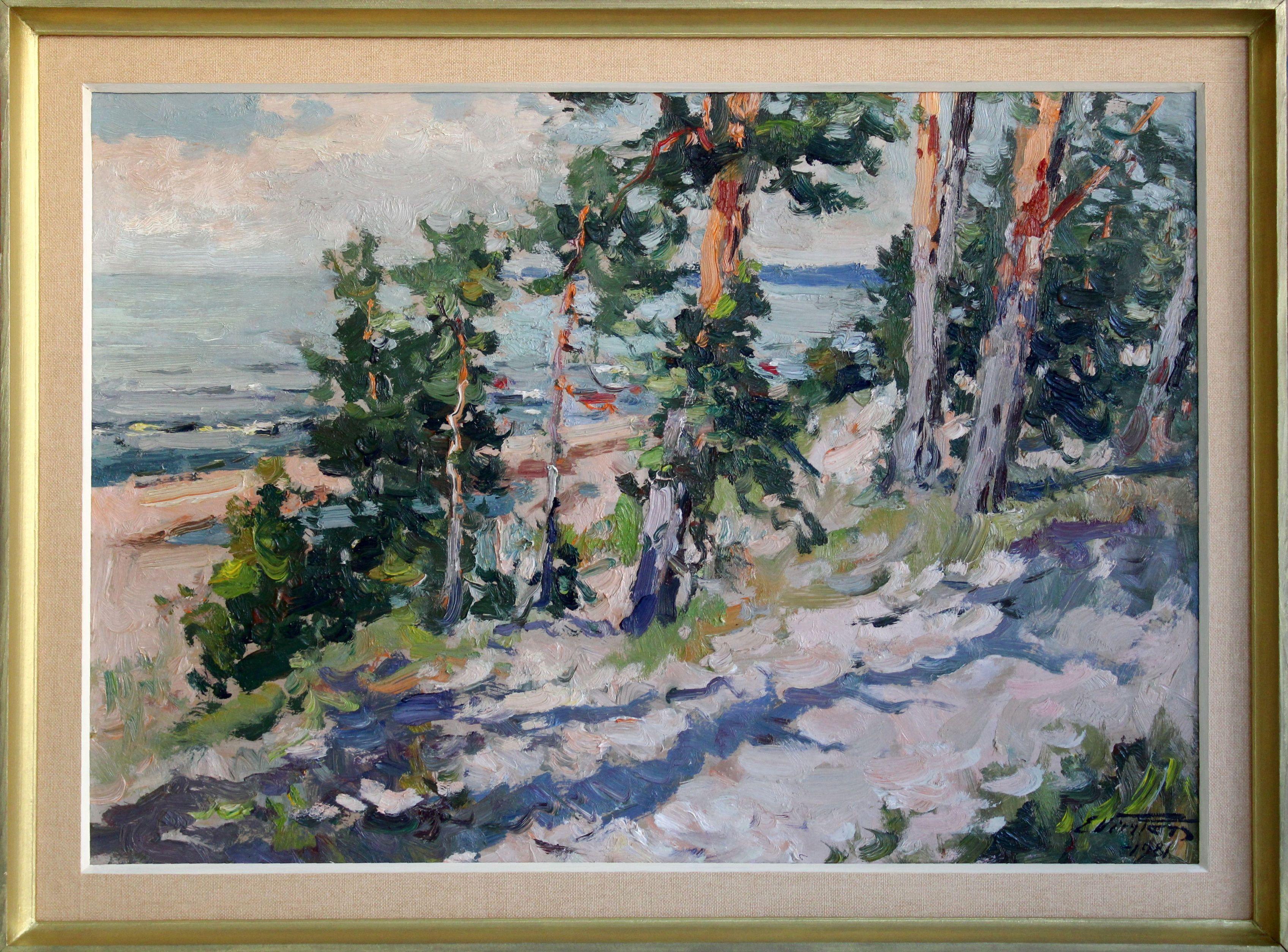 Pins au bord de la mer. 1981, carton, huile, 46x65 cm en vente 3