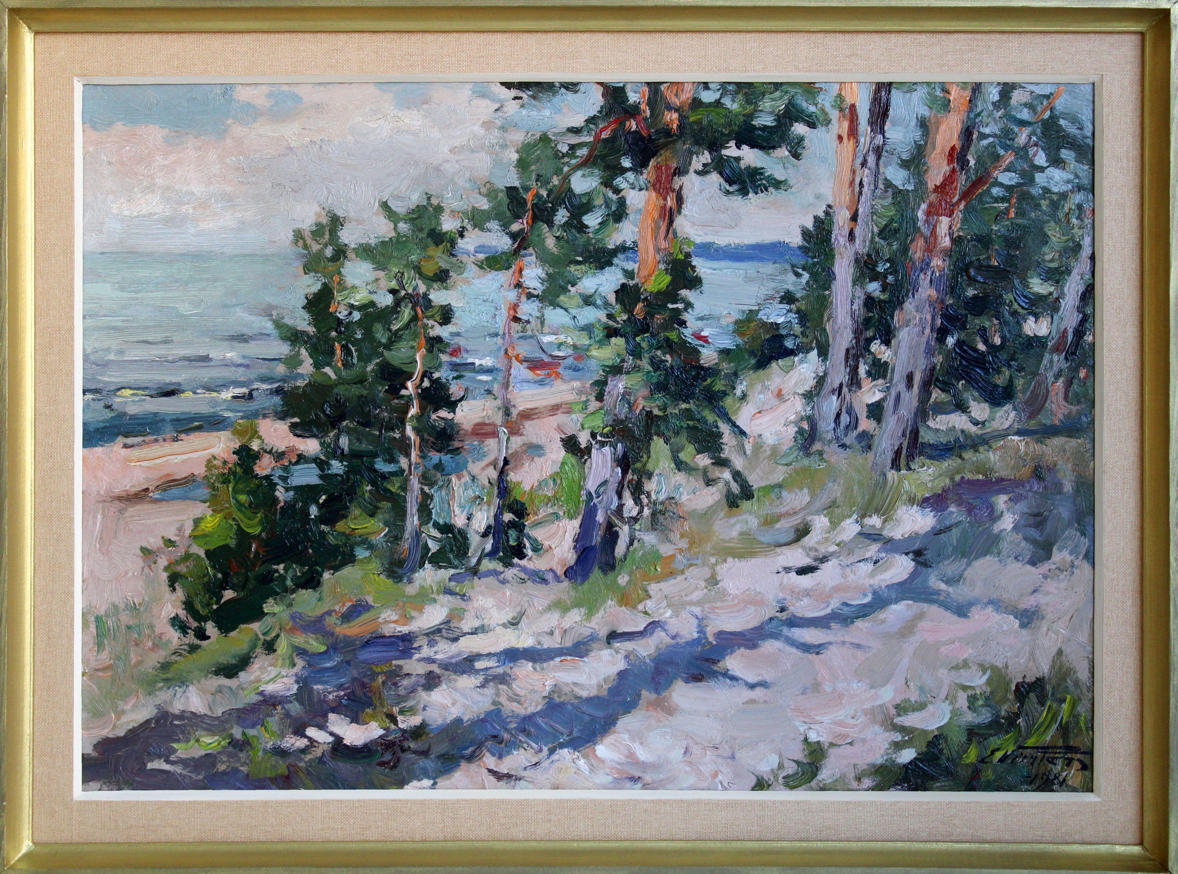 Pins au bord de la mer. 1981, carton, huile, 46x65 cm en vente 4