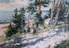 Kiefernbäume an der Küste. 1981, Karton, Öl, 46x65 cm