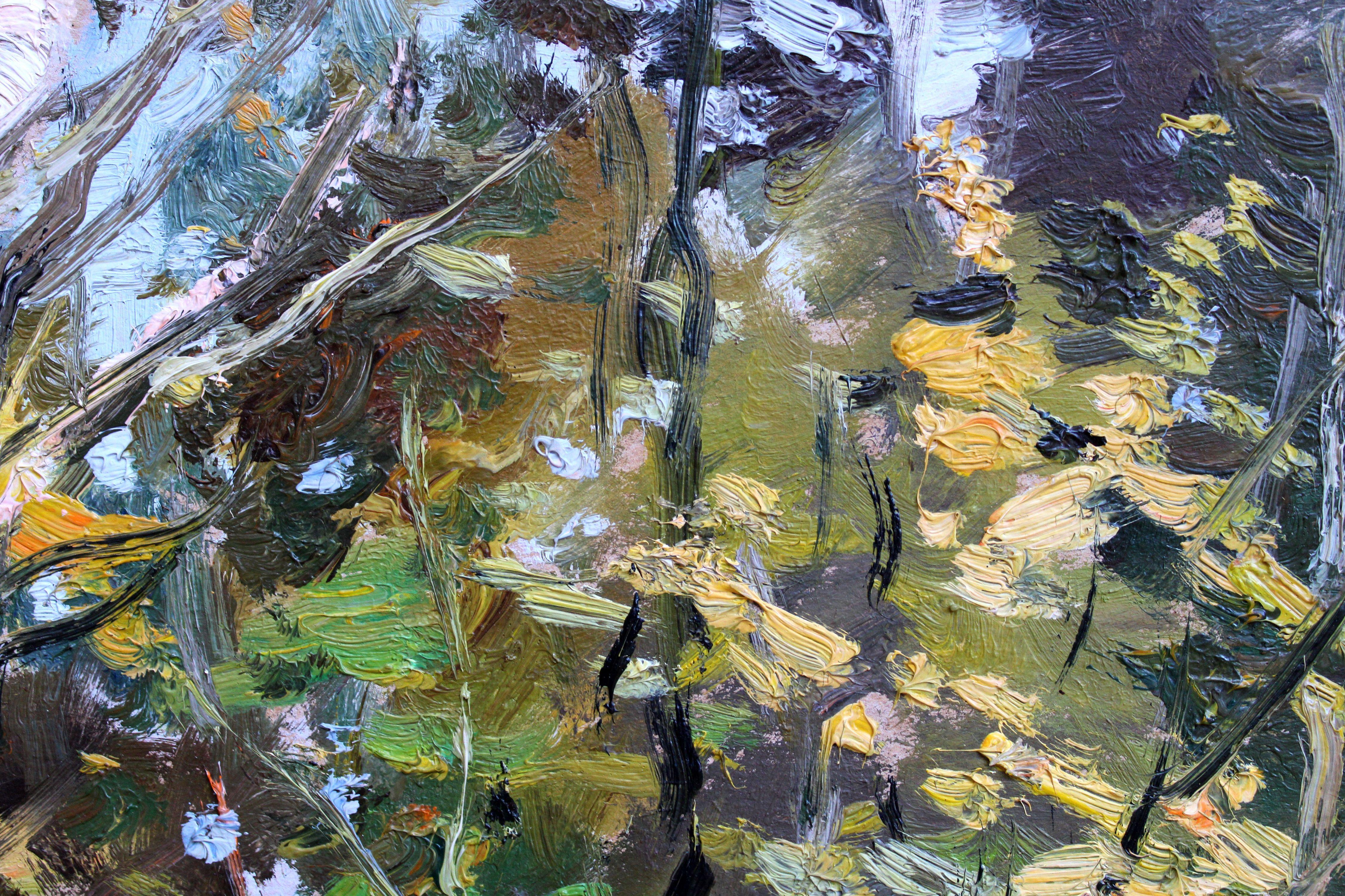 River in autumn. 1984, cardboard, oil, 40x50 cm For Sale 3