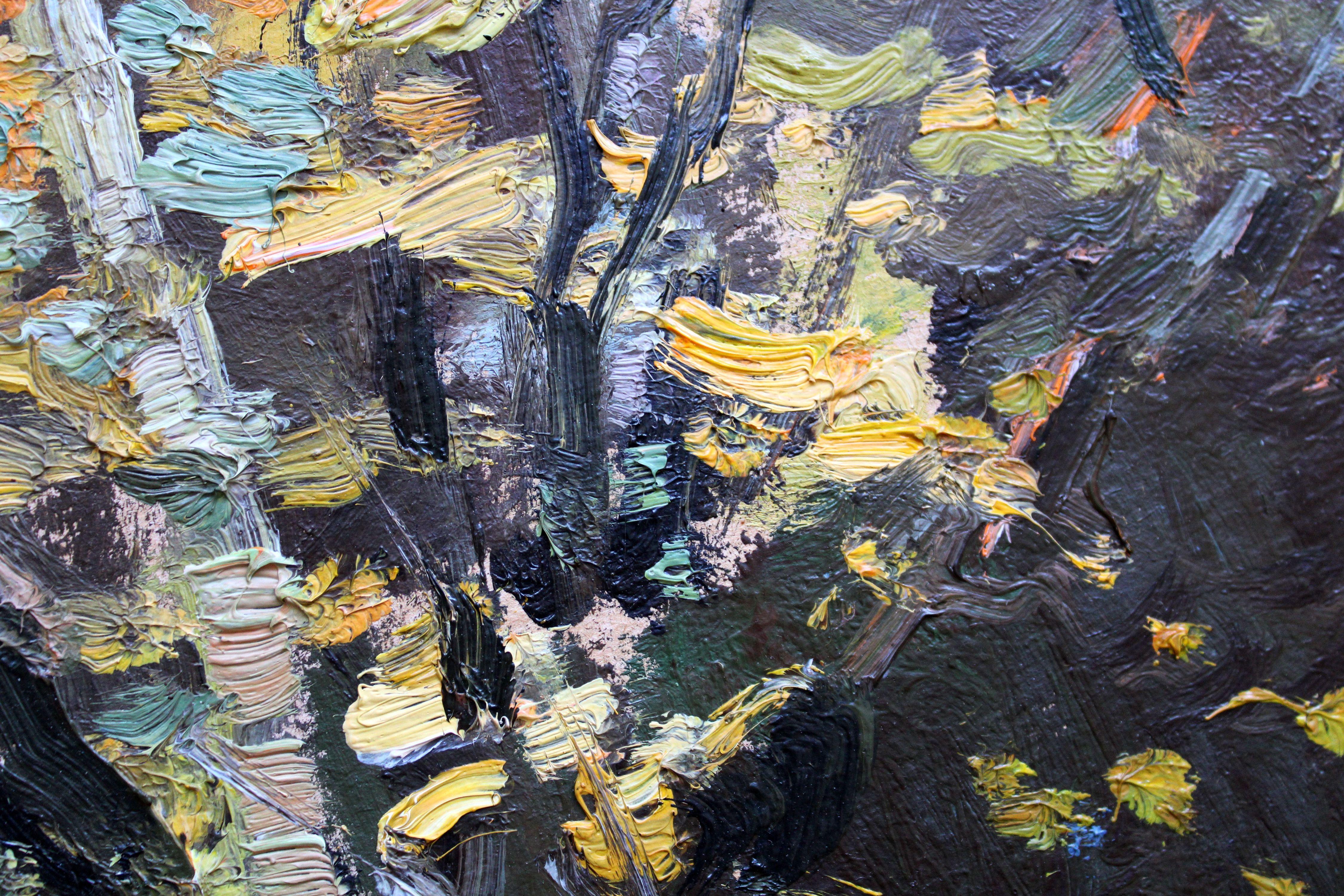 River in autumn. 1984, cardboard, oil, 40x50 cm For Sale 4